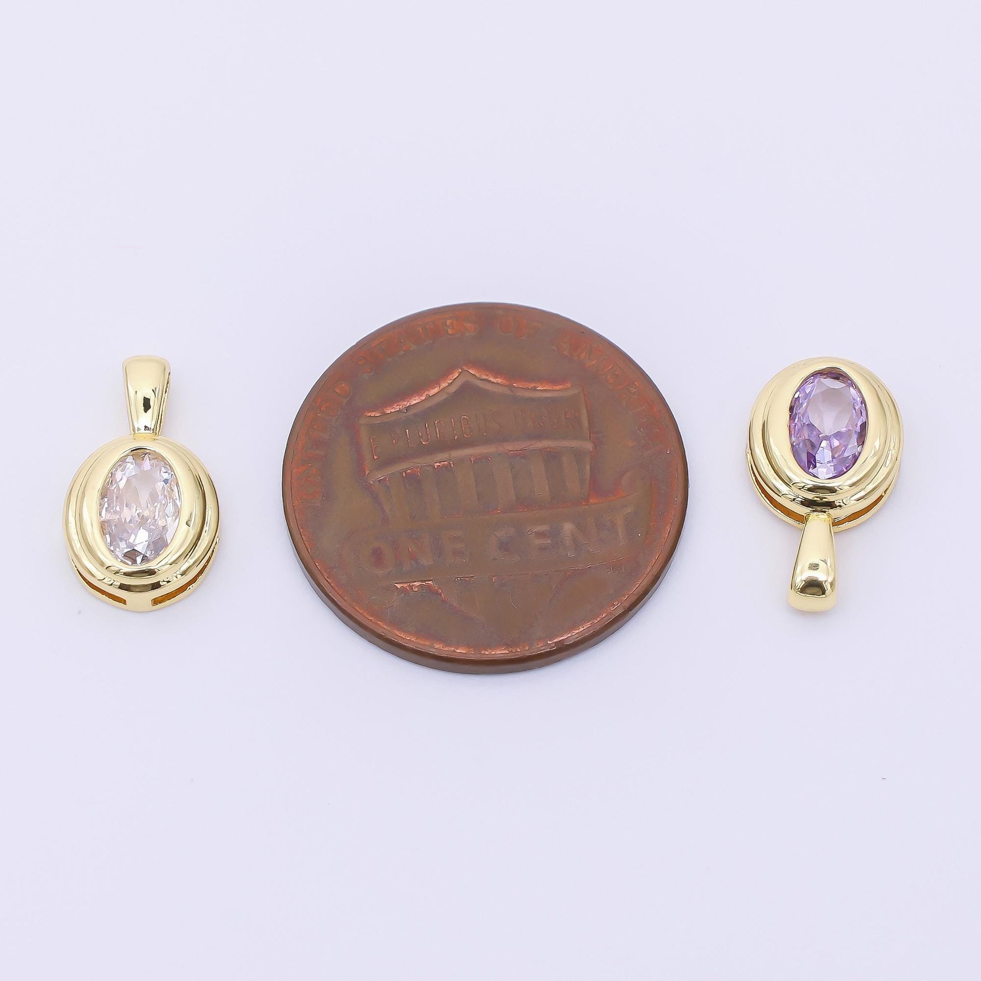 24K Gold Filled 12.5mm Pink, Purple, Orange CZ Bezel Outline Oval Pendant | AH479 AH480