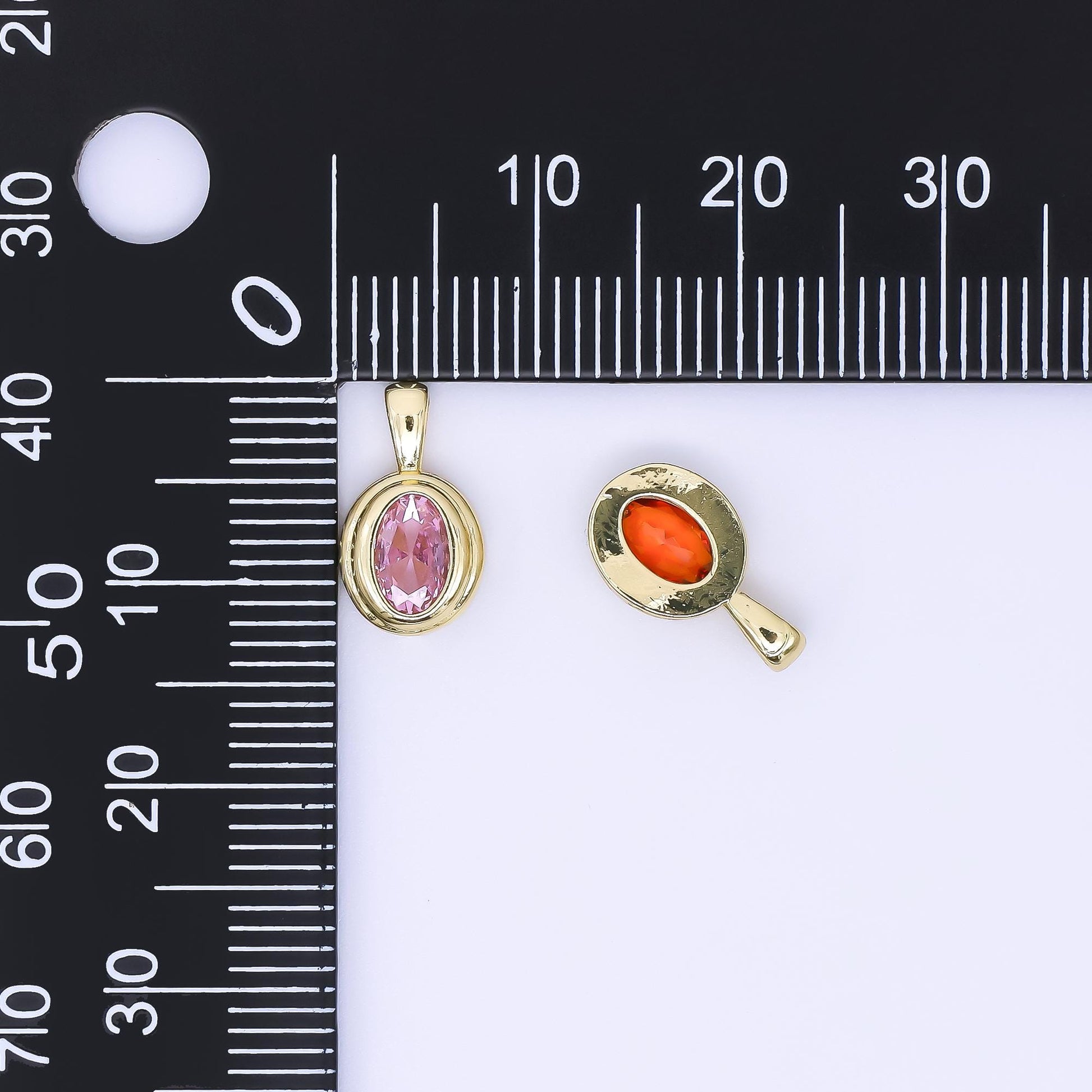 24K Gold Filled 12.5mm Pink, Purple, Orange CZ Bezel Outline Oval Pendant | AH479 AH480