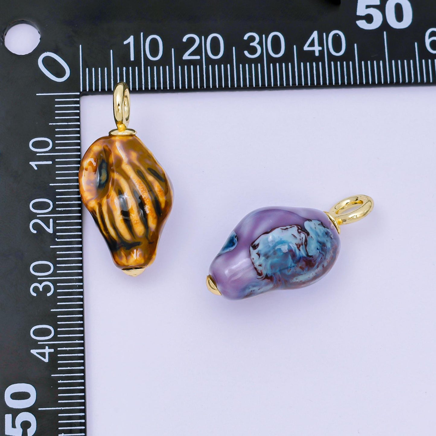 24K Gold Filled 30mm Brown, Purple, Dark Brown Ceramics Nautical Conch Shell Charm | AF1268 AF1269