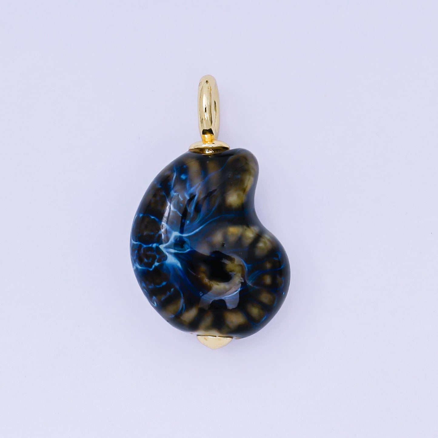 24K Gold Filled 29mm Brown, Blue, Black Ceramics Nautical Conch Shell Charm | AF1270 AF1271