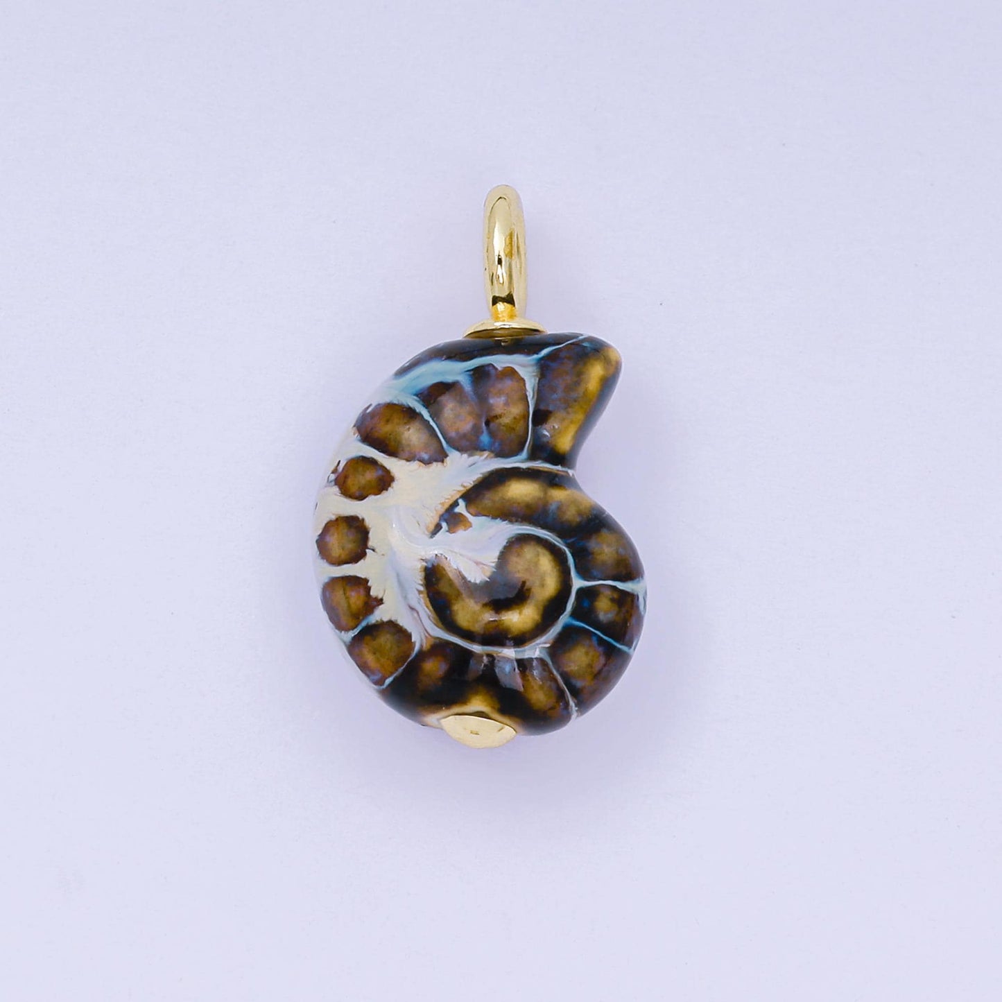 24K Gold Filled 29mm Brown, Blue, Black Ceramics Nautical Conch Shell Charm | AF1270 AF1271