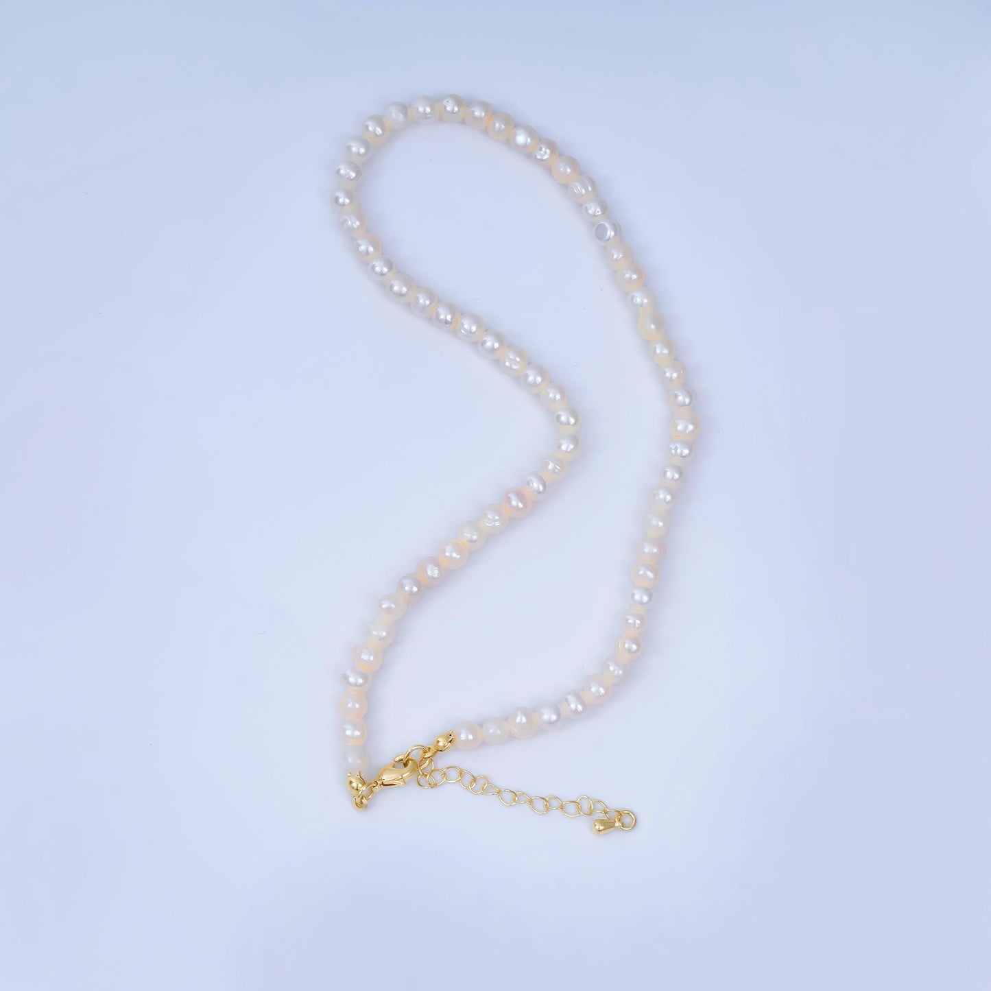 24K Gold Filled 5.5mm Round Freshwater Pearl Chain 14 Inch Necklace with Extender | WA-1007