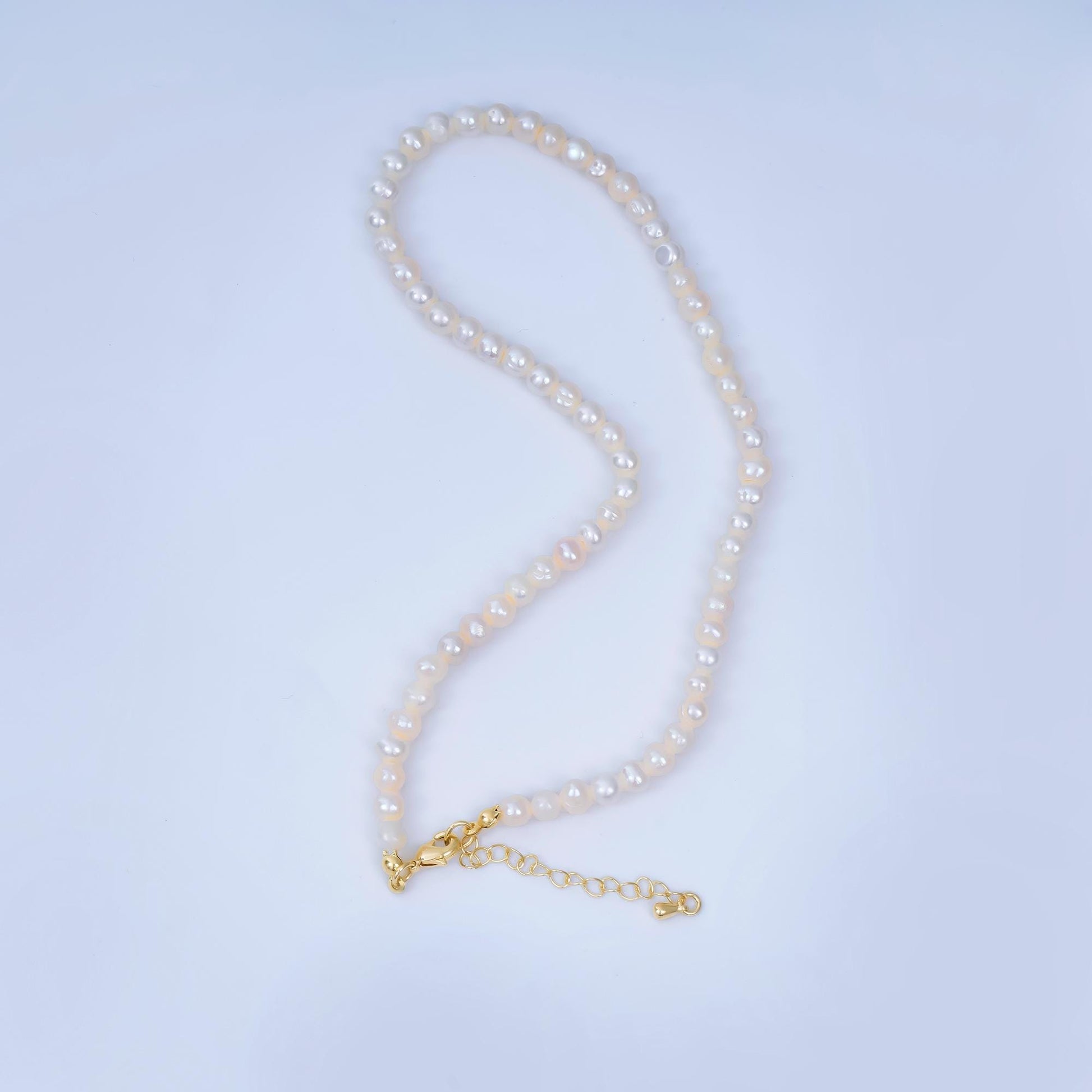 24K Gold Filled 5.5mm Round Freshwater Pearl Chain 14 Inch Necklace with Extender | WA-1007