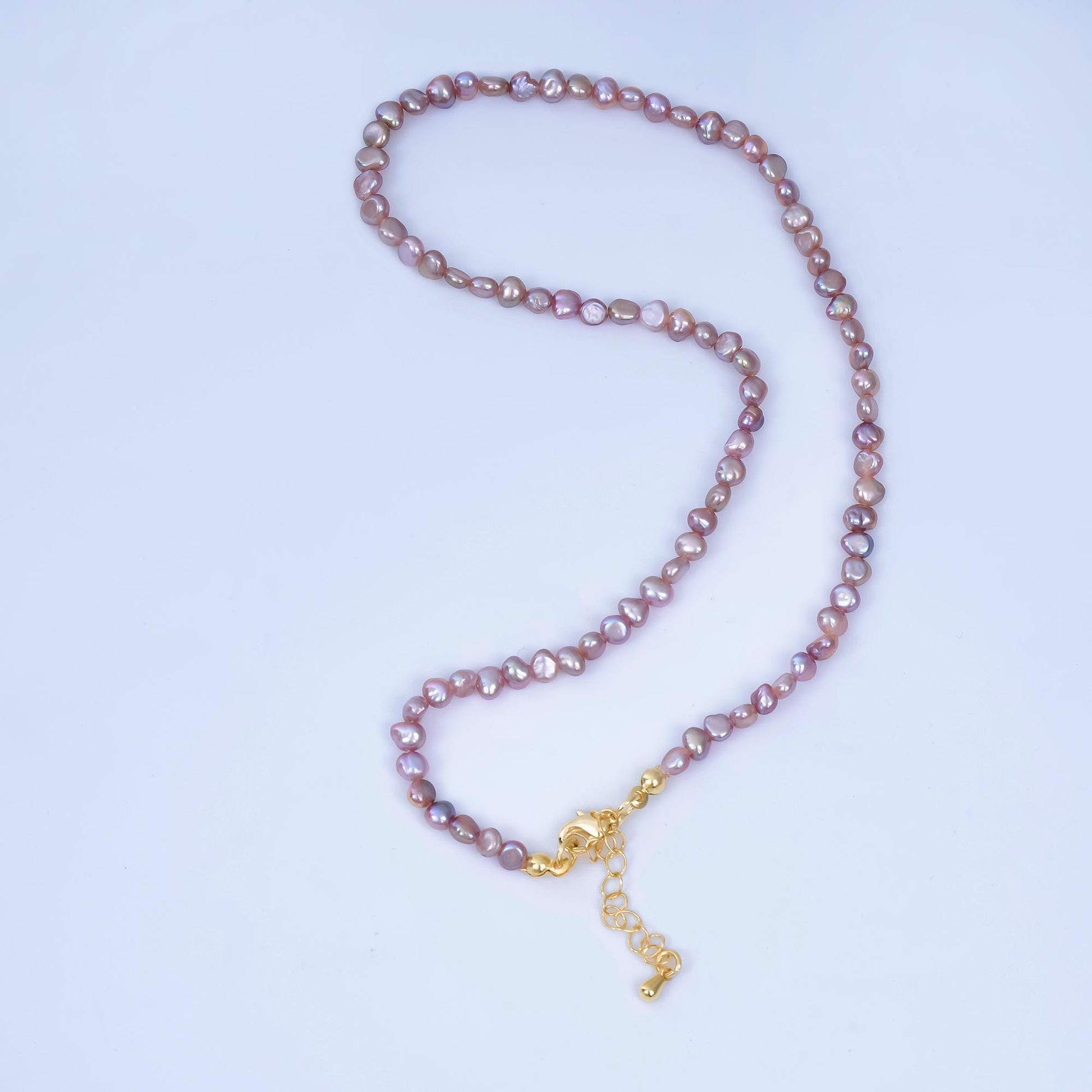 24K Gold Filled 4.6mm Natural Freshwater Pearl Chain 15 Inch Necklace with Extender | WA-1005