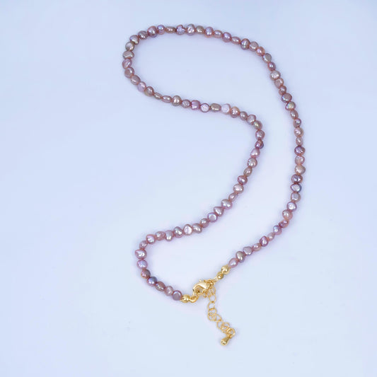 24K Gold Filled 4.6mm Natural Freshwater Pearl Chain 15 Inch Necklace with Extender | WA-1005