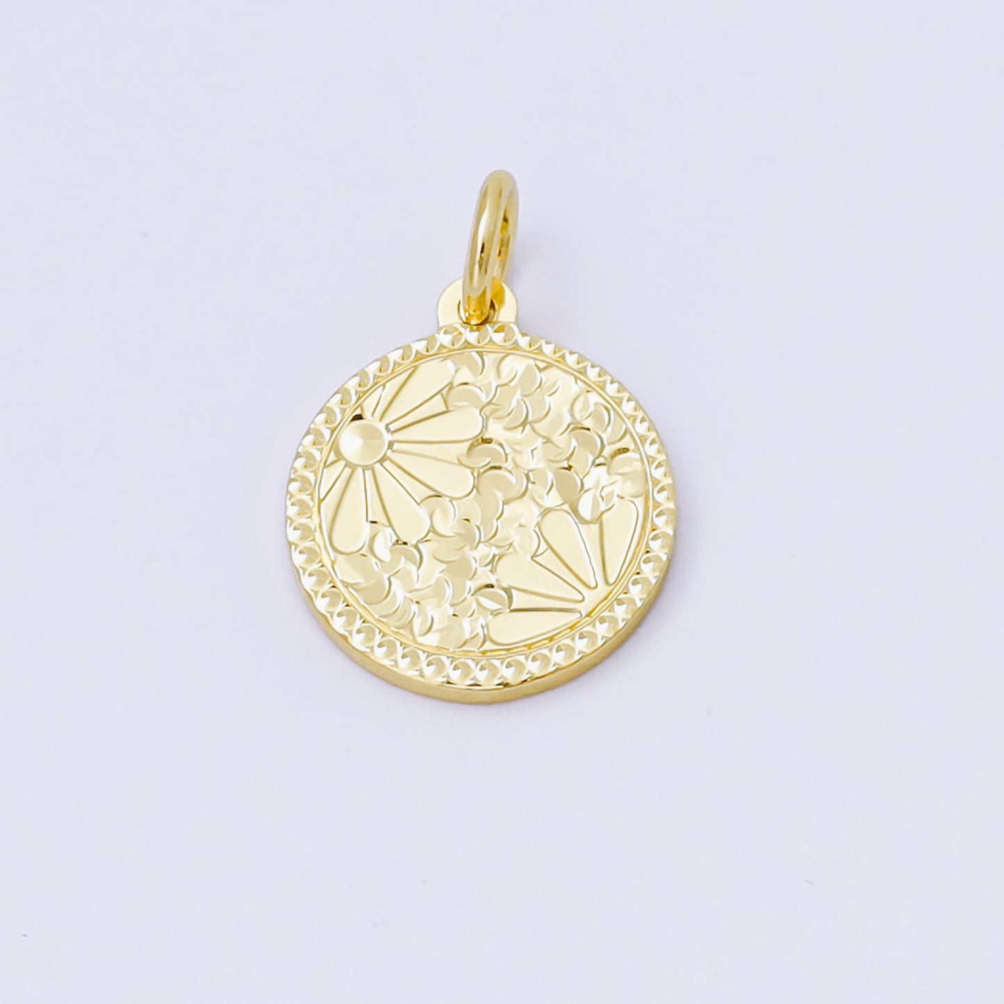 24K Gold Filled 14mm Floral Medallion Coin Charm | AF1249