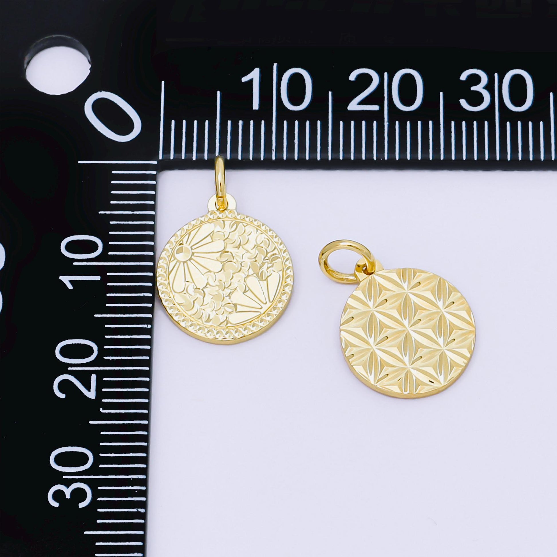 24K Gold Filled 14mm Floral Medallion Coin Charm | AF1249