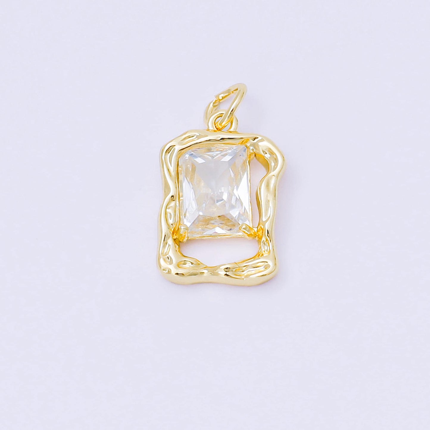 24K Gold Filled 16mm Rectangular CZ in Frame Charm | AF1250