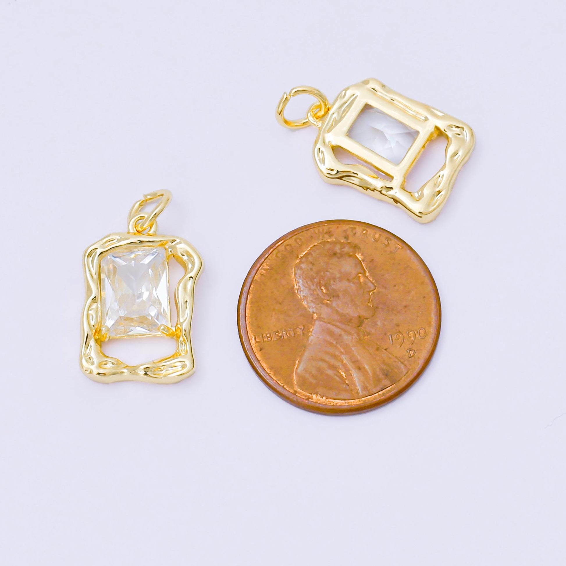 24K Gold Filled 16mm Rectangular CZ in Frame Charm | AF1250