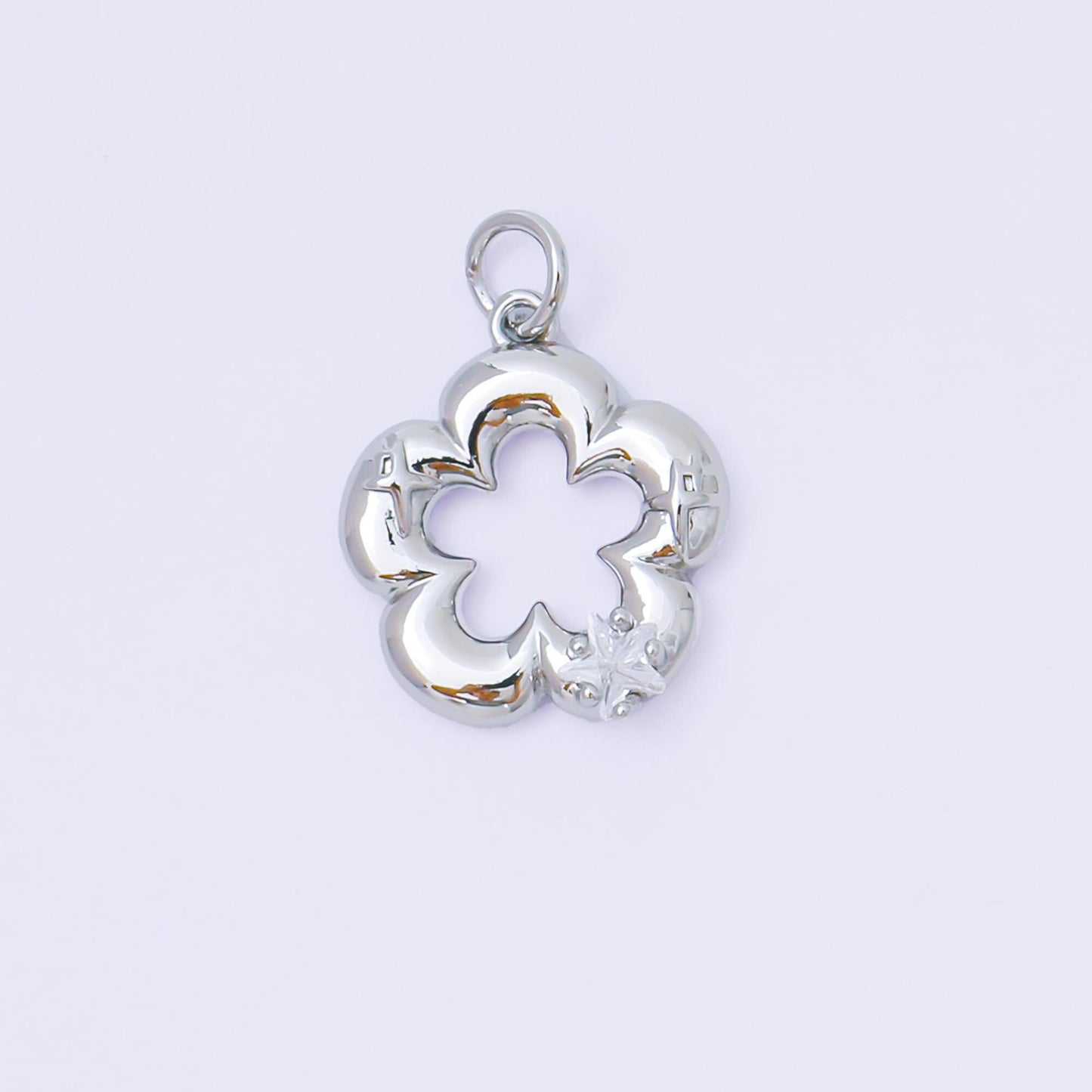 24K Gold Filled 18mm Star-Shaped CZ Dainty Lily Flower Charm in Gold & Silver | AF1254