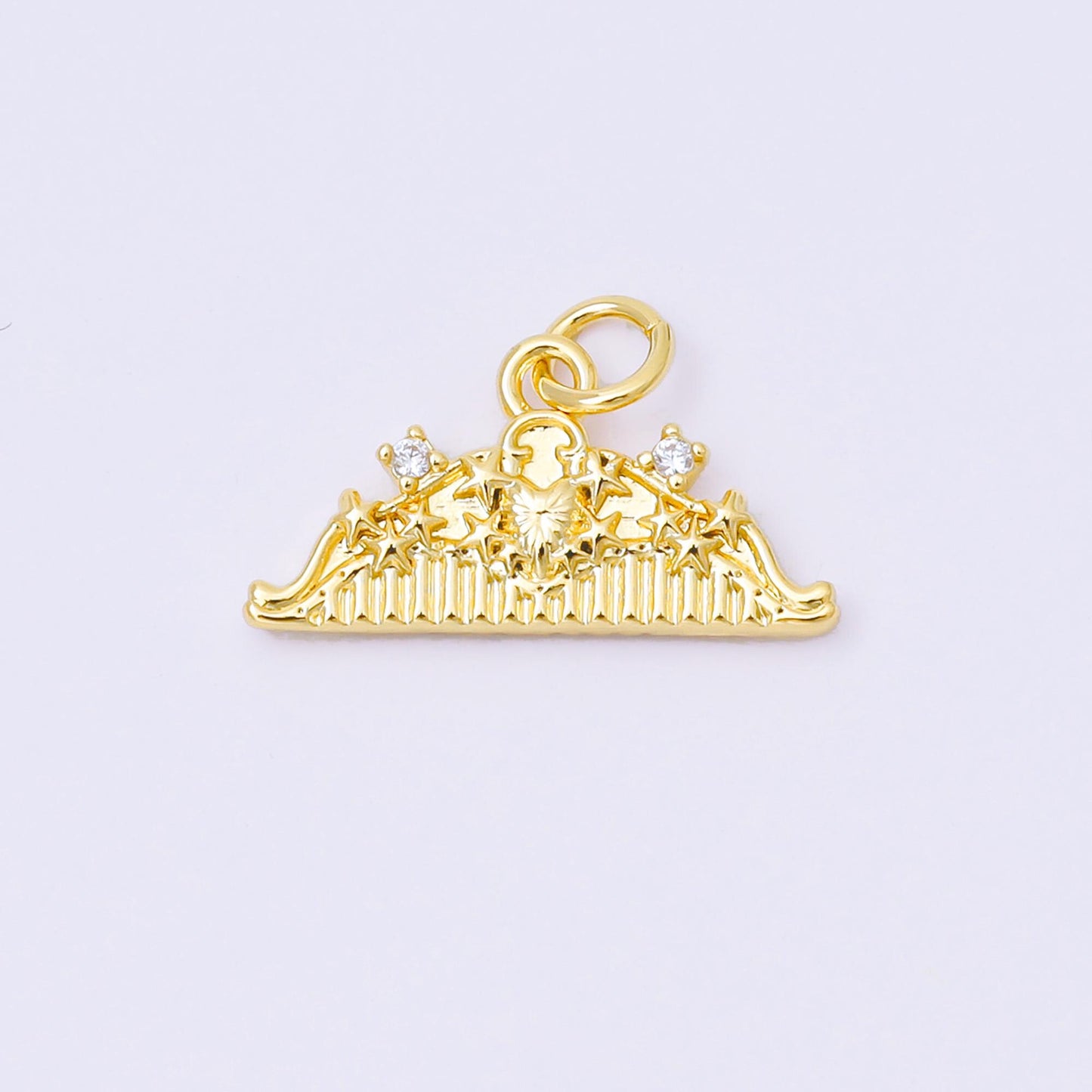 24K Gold Filled 10mm Twin Round CZ Lovely Tiara Charm in Gold & Silver | AF1251
