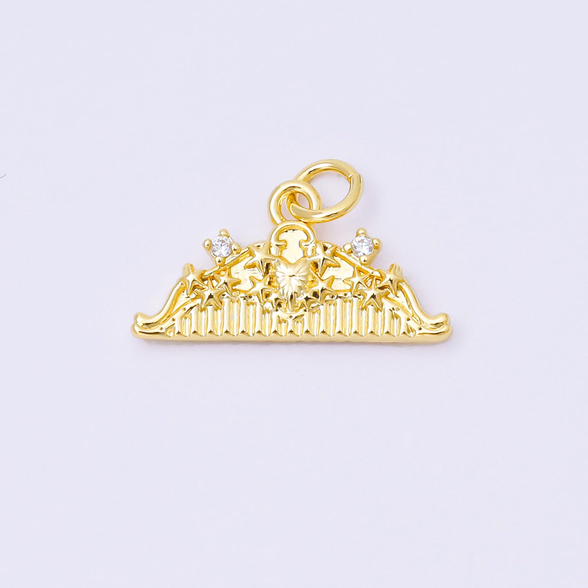 24K Gold Filled 10mm Twin Round CZ Lovely Tiara Charm in Gold & Silver | AF1251
