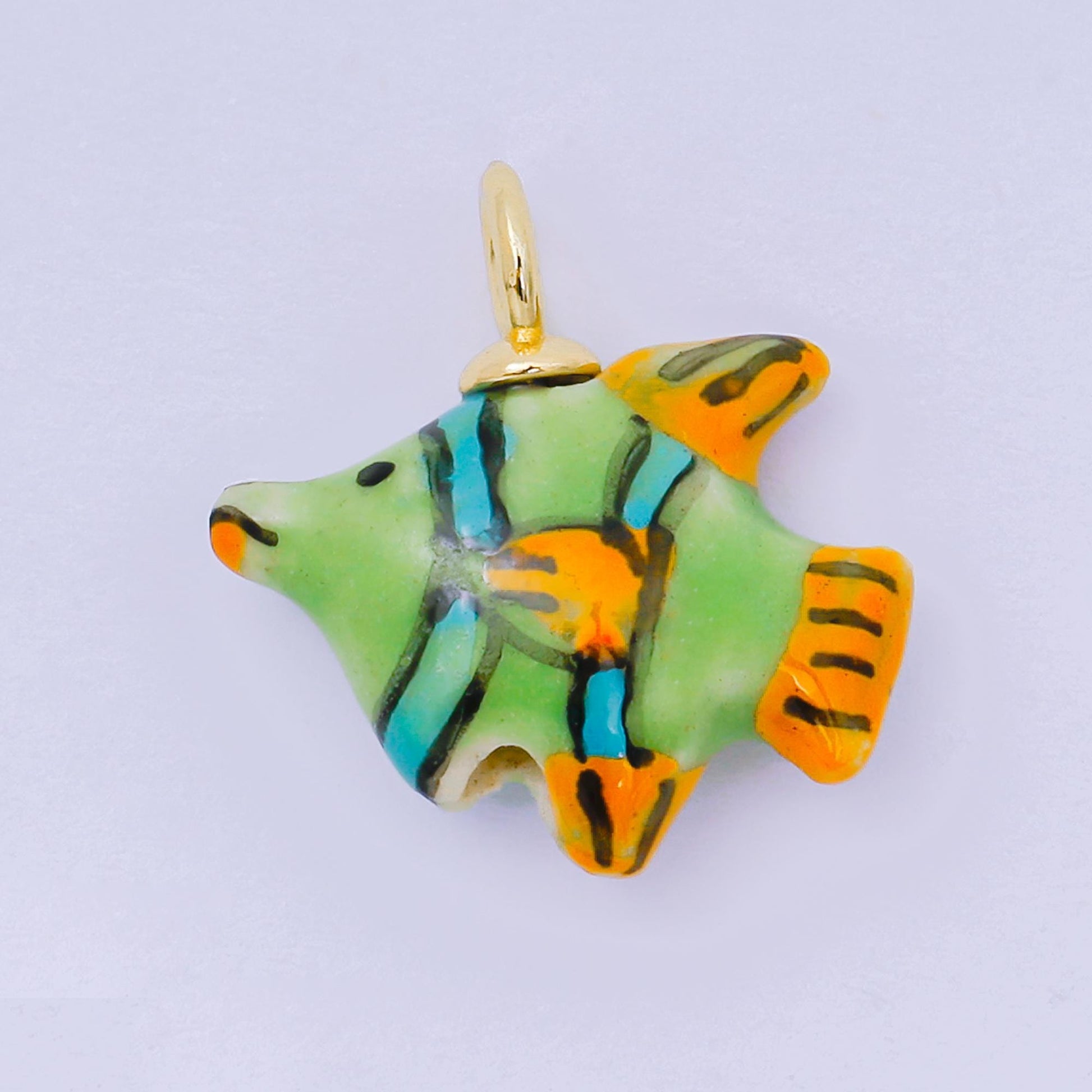 24K Gold Filled 19mm Ceramic Under the Sea Fish Animal Charm in Pink Green | AF-1506