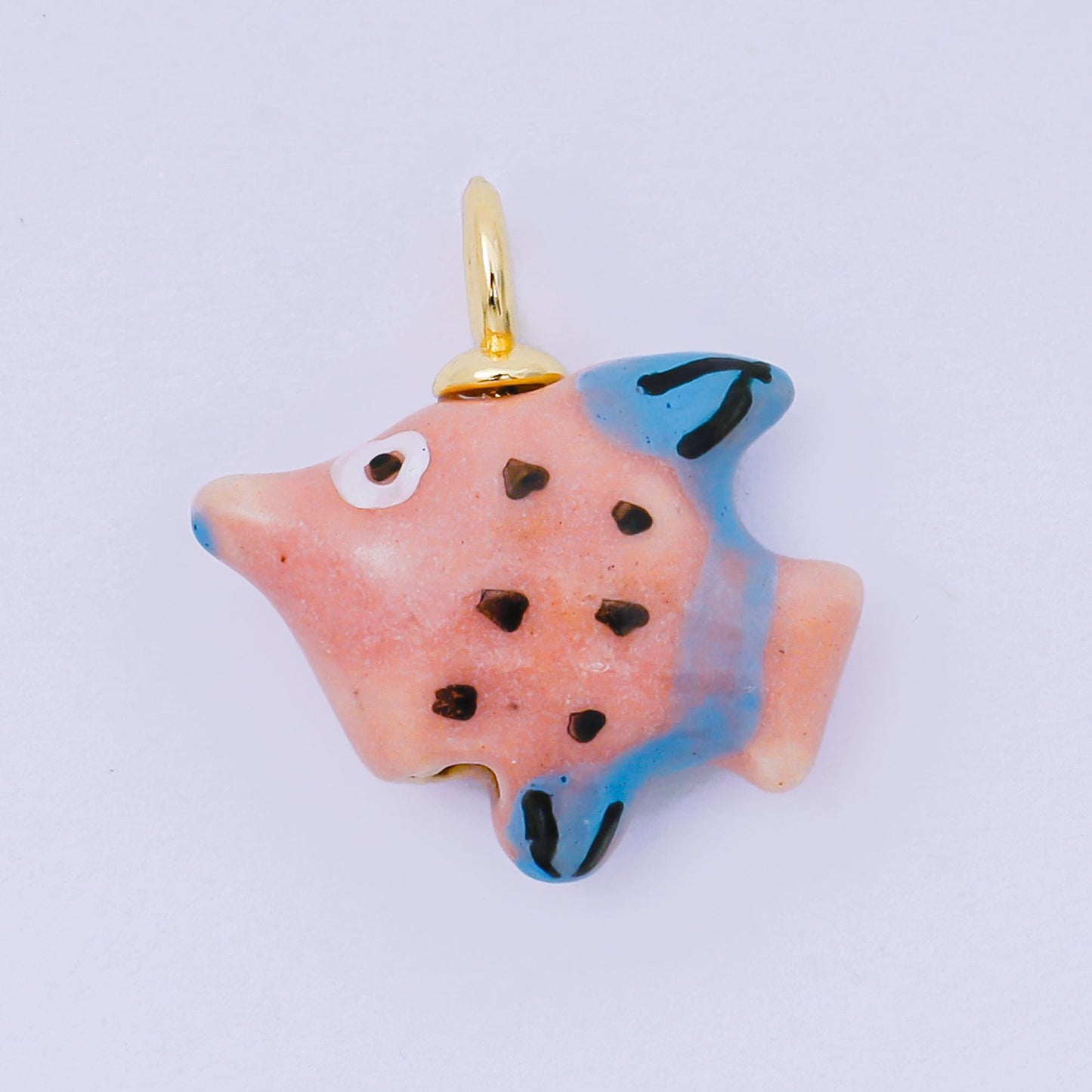 24K Gold Filled 19mm Ceramic Under the Sea Fish Animal Charm in Pink Green | AF-1506