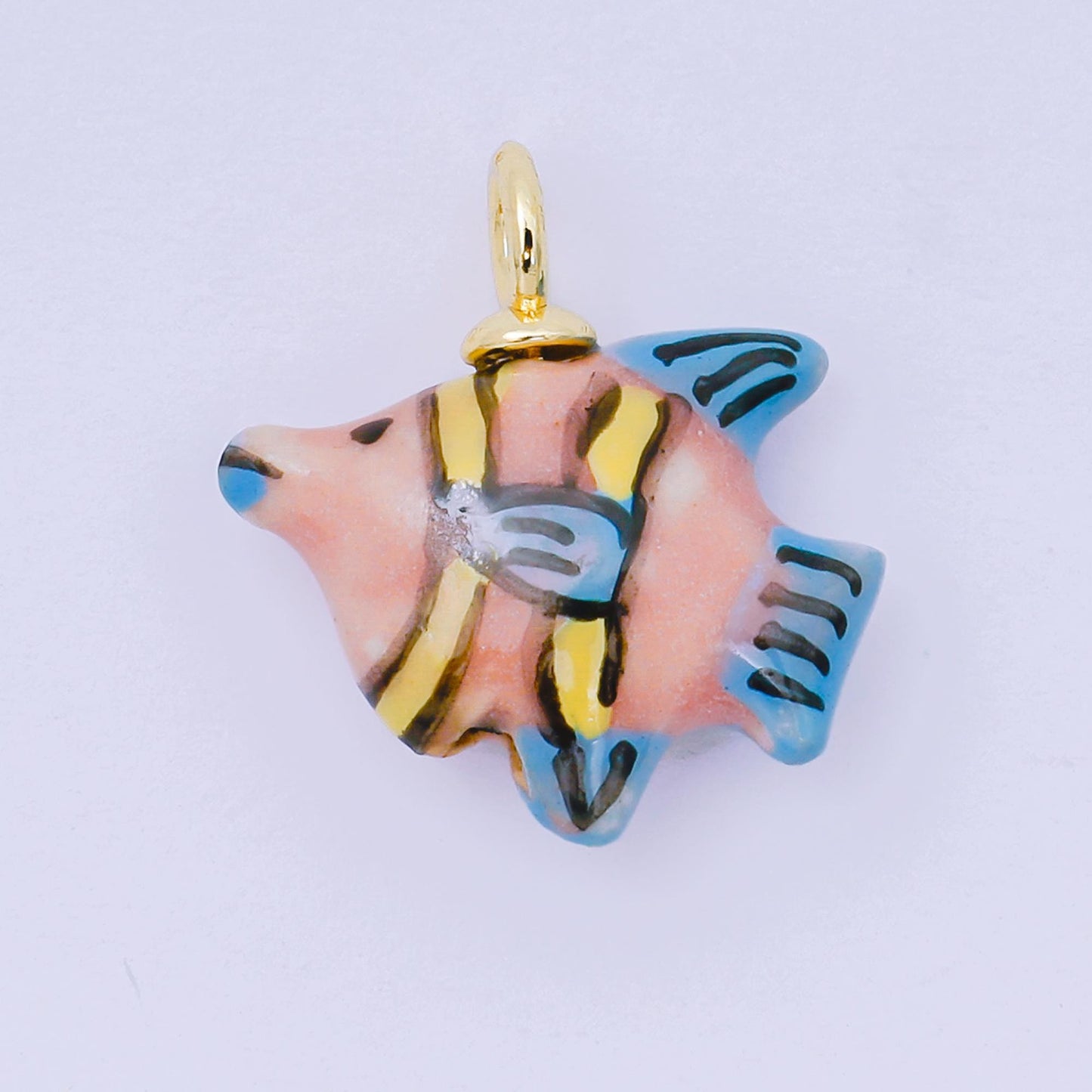 24K Gold Filled 19mm Ceramic Under the Sea Fish Animal Charm in Pink Green | AF-1506