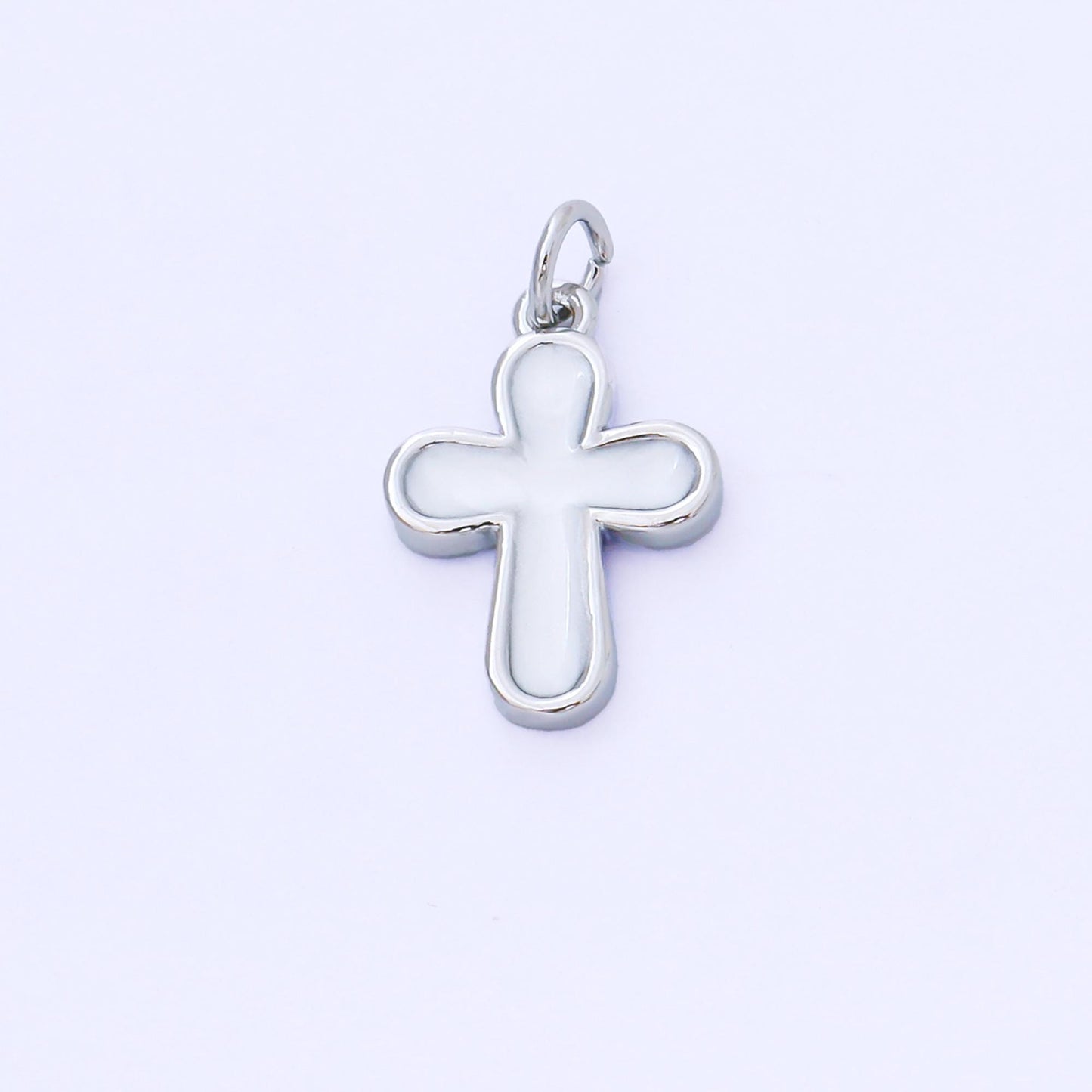 24K Gold Filled White Enamel Cross Holy Christian Catholic Charm | AF-1518