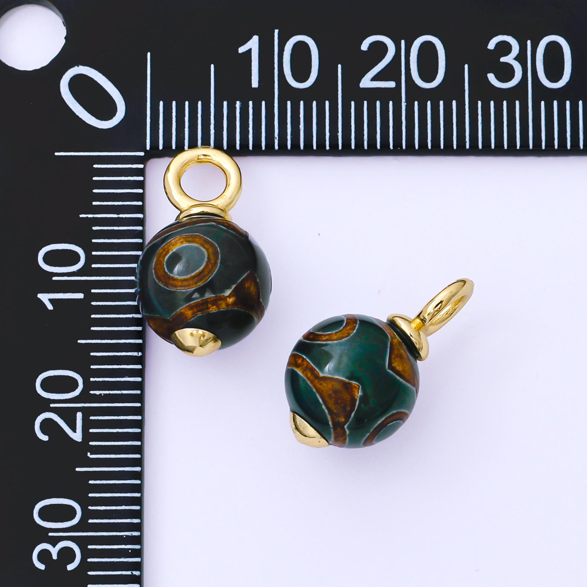24K Gold Filled 18mm Brown Agate Gemstone Round Drop Charm | AF1301