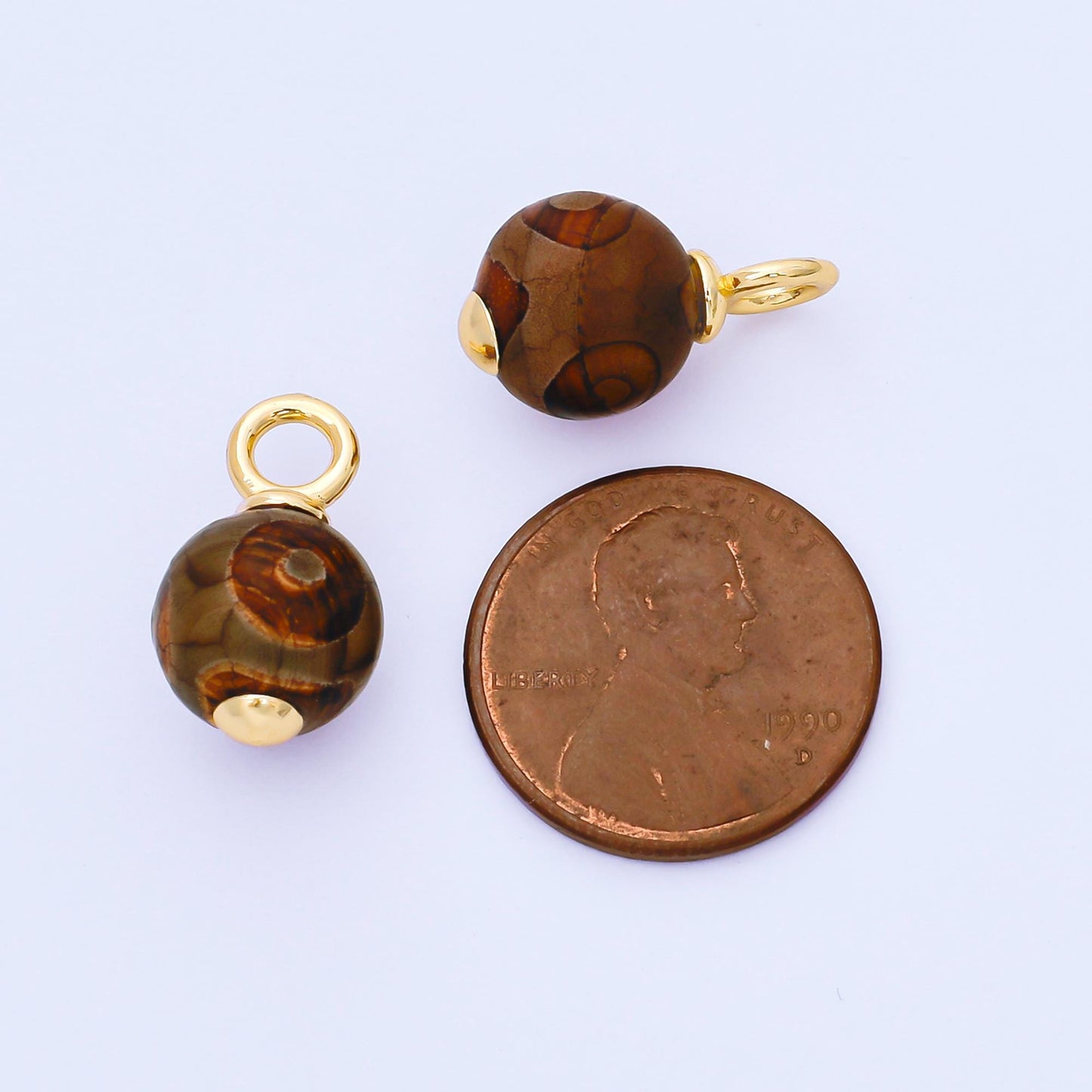 24K Gold Filled 18mm Light Brown Agate Gemstone Drop Charm | AF1302