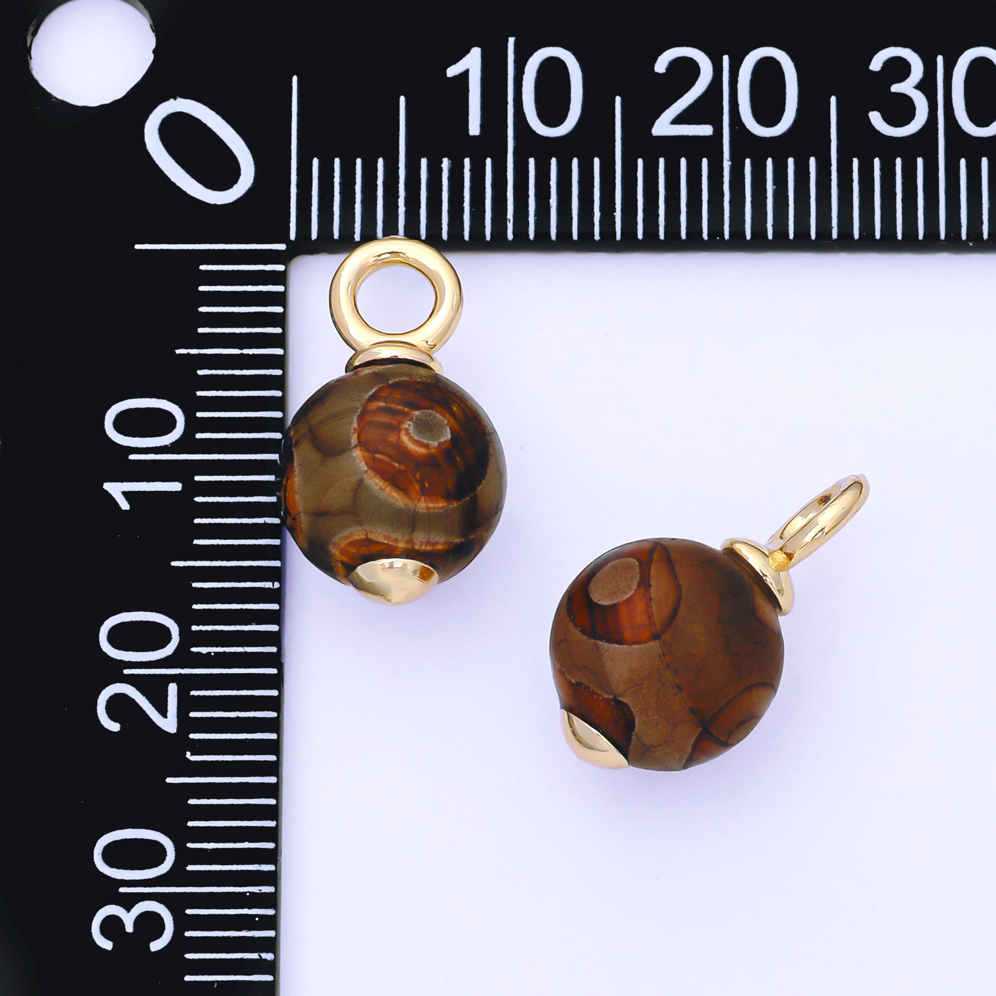 24K Gold Filled 18mm Light Brown Agate Gemstone Drop Charm | AF1302