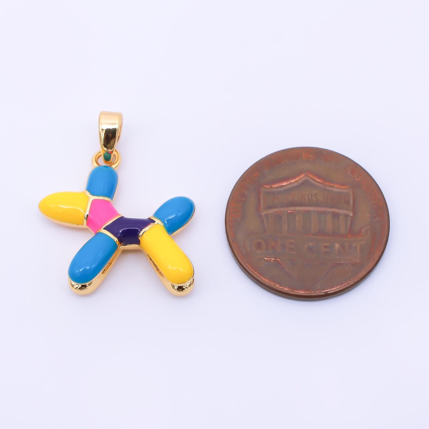 24K Gold Filled 19mm Enamel Multicolor Dog balloon Charm Pendant | AA1645