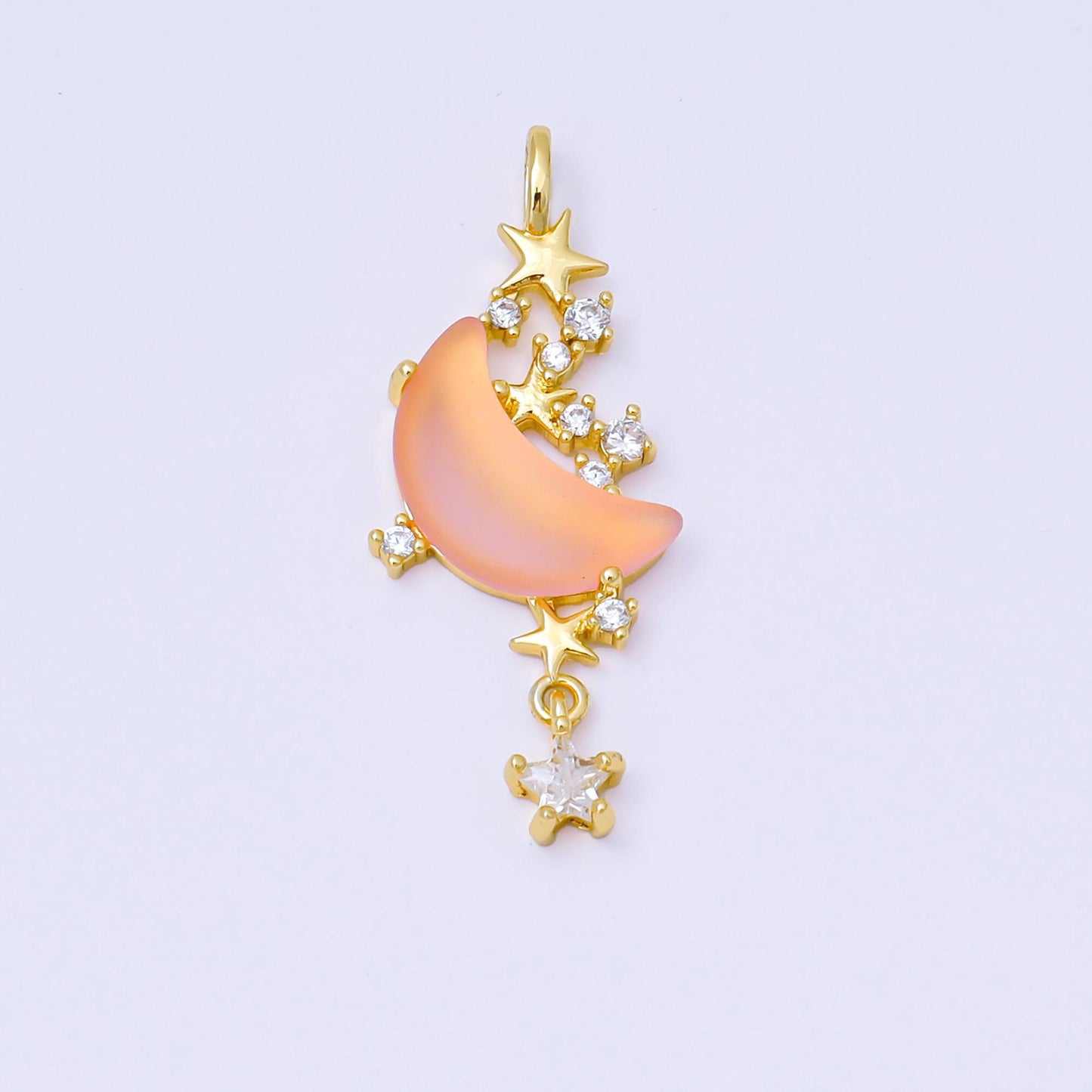 24K Gold Filled 27.5mm Micro Paved CZ Blue, Pink, Clear Stars Moonlight Set Drop Pendant | AA1628 AA1629