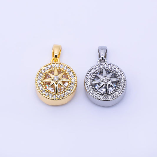 24K Gold Filled 15mm Micro Paved CZ North Star Compass Pendant in Gold & Silver | AA1649
