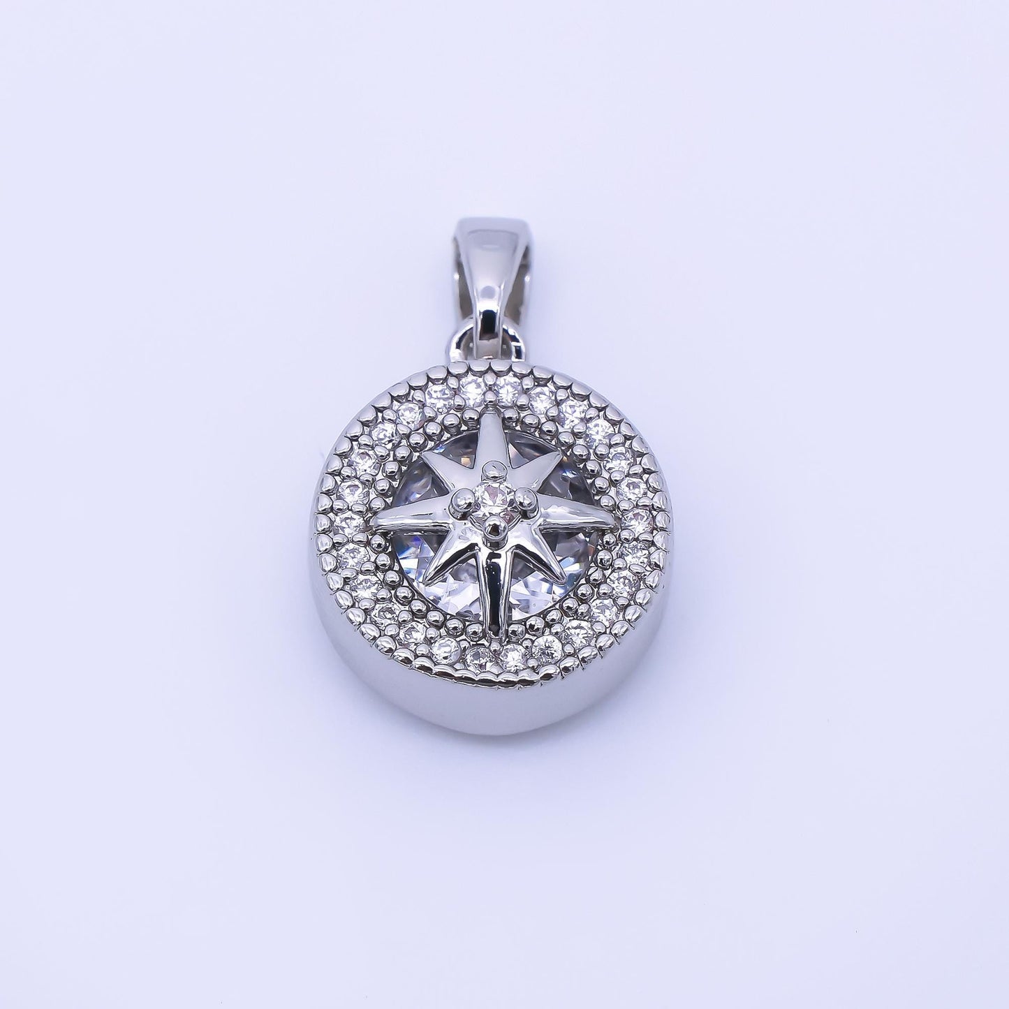 24K Gold Filled 15mm Micro Paved CZ North Star Compass Pendant in Gold & Silver | AA1649