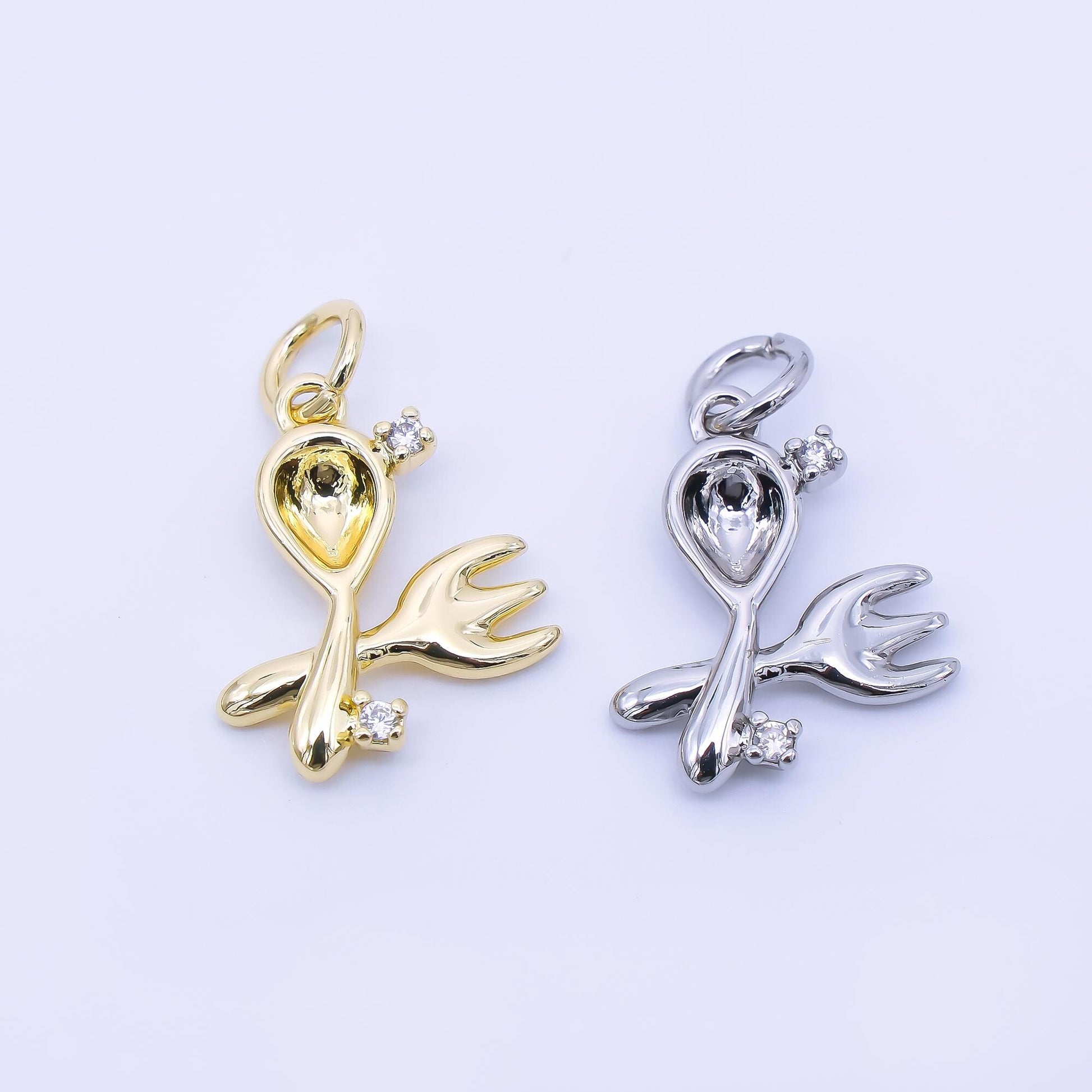 14K Gold Filled 16mm Twin Oval CZ Spoon, Fork Kitchen Utensils Charm | AF1292