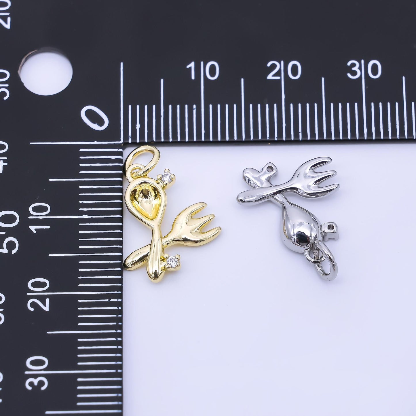 14K Gold Filled 16mm Twin Oval CZ Spoon, Fork Kitchen Utensils Charm | AF1292
