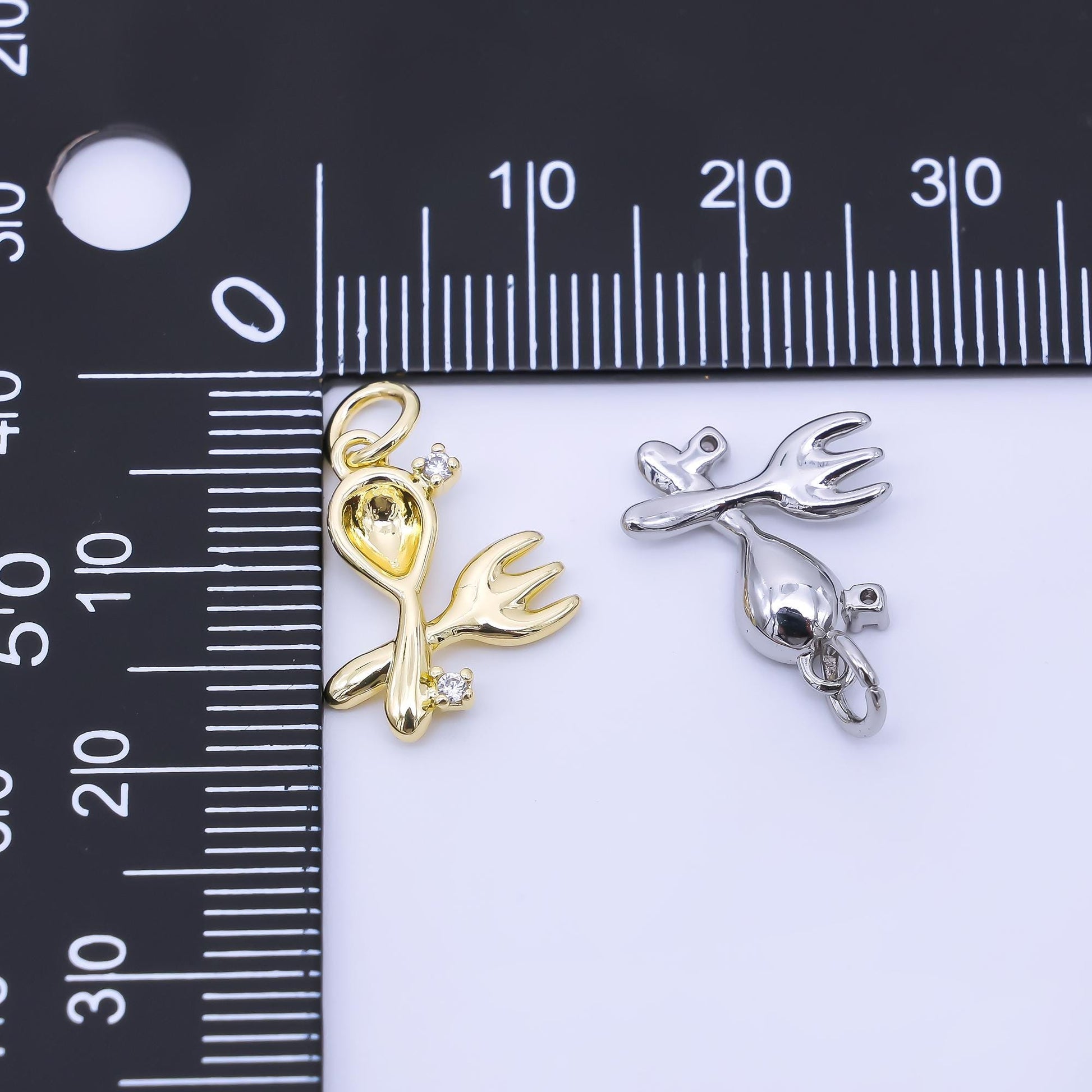 14K Gold Filled 16mm Twin Oval CZ Spoon, Fork Kitchen Utensils Charm | AF1292