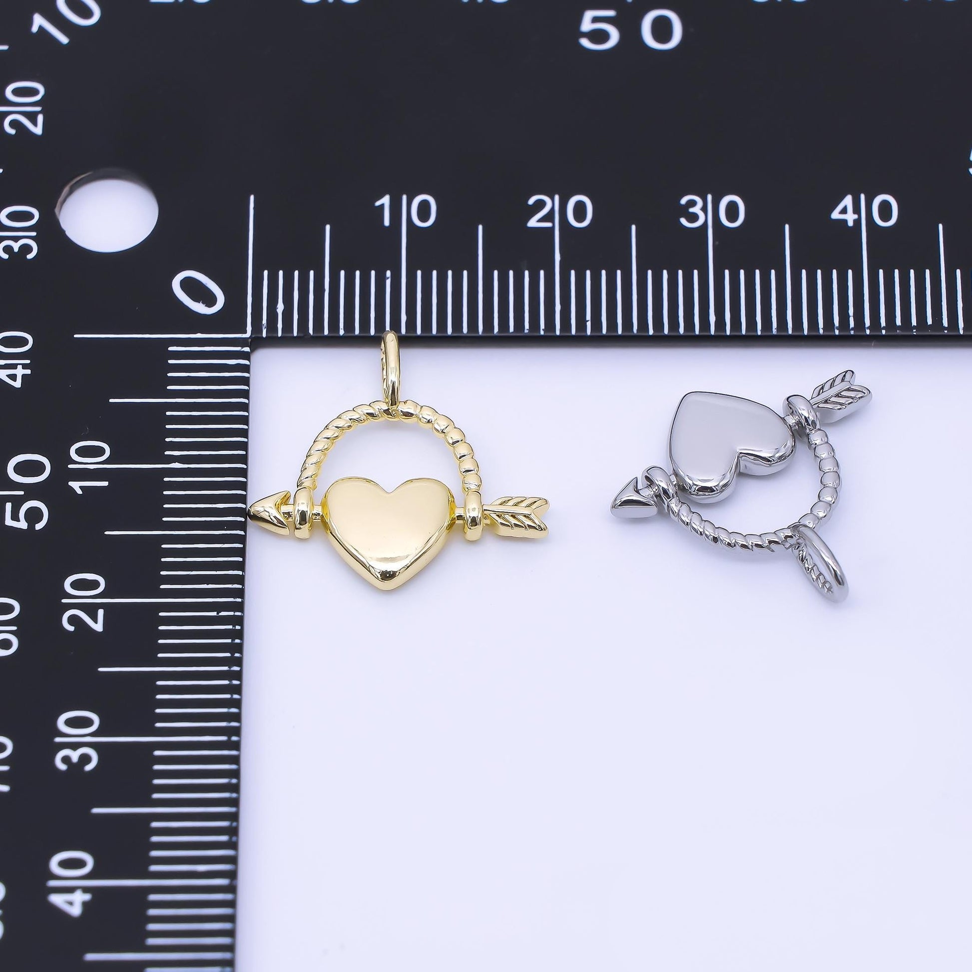 14K Gold Filled 19mm Cupid Heart Love's Arrow Pendant | AA1648