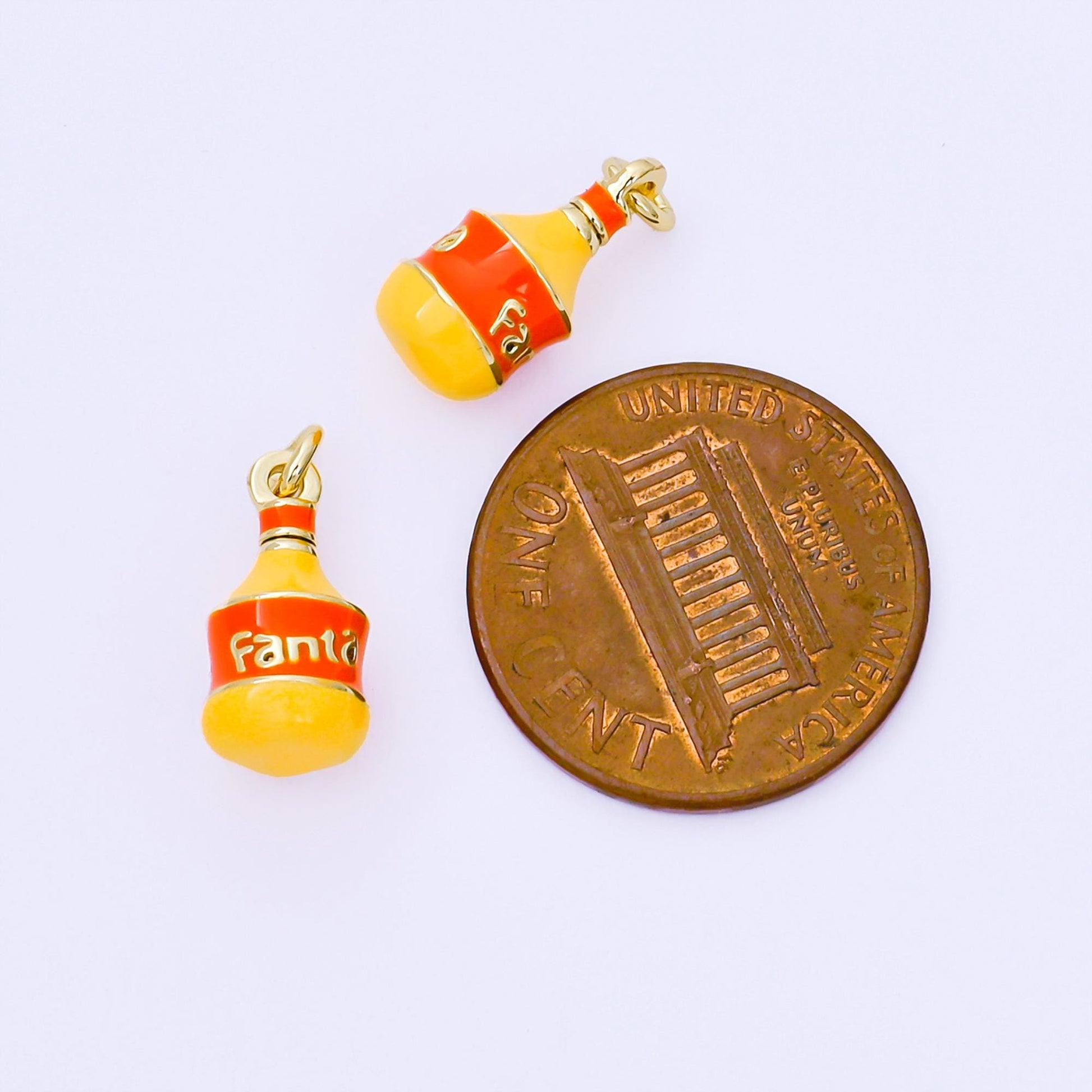 24K Gold Filled 13.5mm Enamel Orange Soda Soft Drink 3D Charm | AF1303