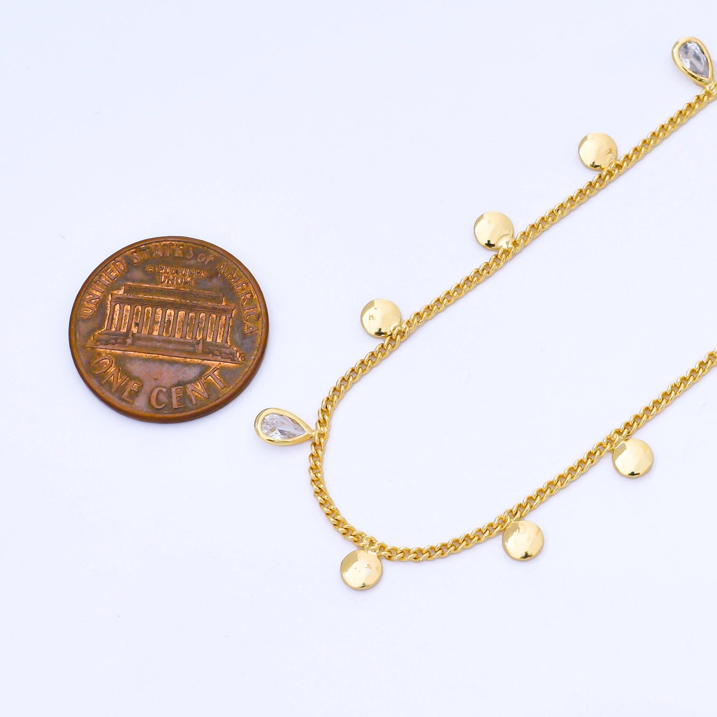 24K Gold Filled 1.4mm Cable Chain w. Teardrop CZ Drop Unfinished Chain by Yard | Roll-1681