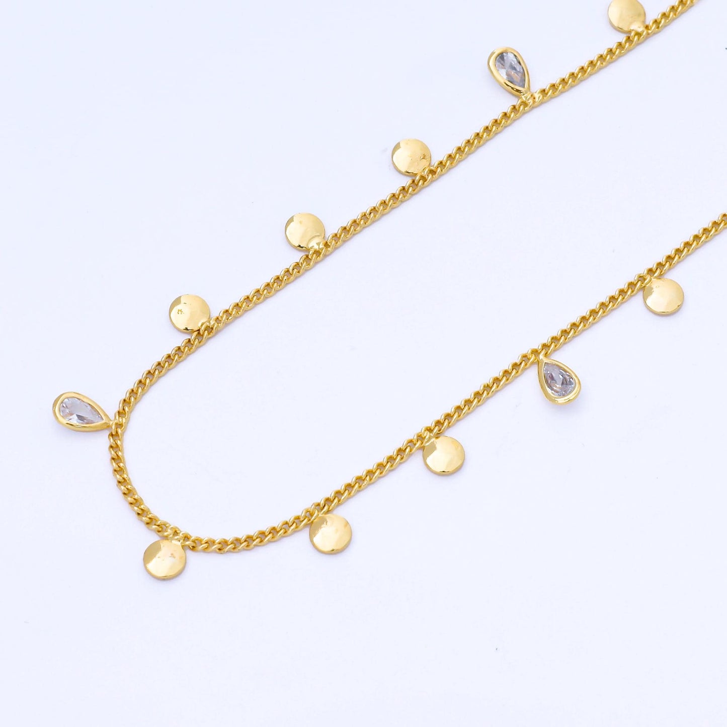 24K Gold Filled 1.4mm Cable Chain w. Teardrop CZ Drop Unfinished Chain by Yard | Roll-1681