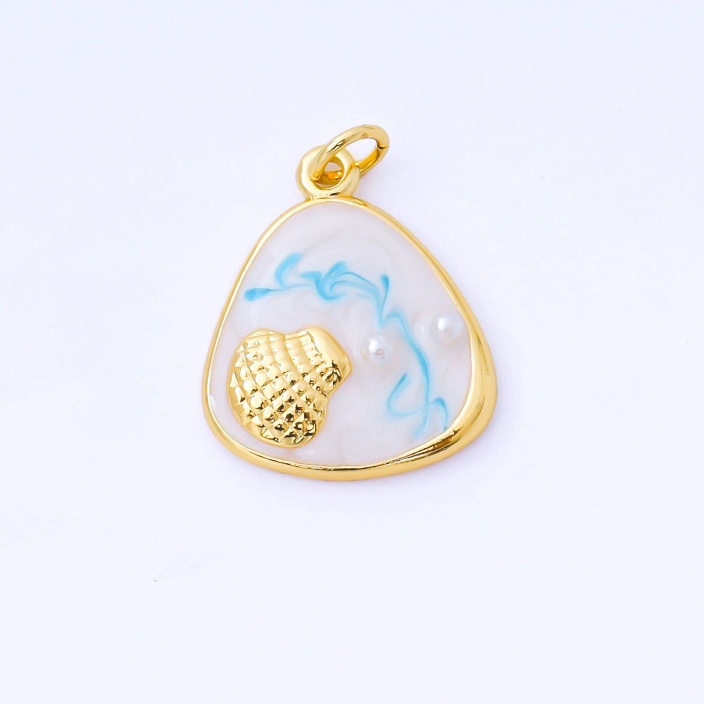 24K Gold Filled 20mm Teal, White, Purple Enamel Clam Shell Charm | AF1544 AF1545