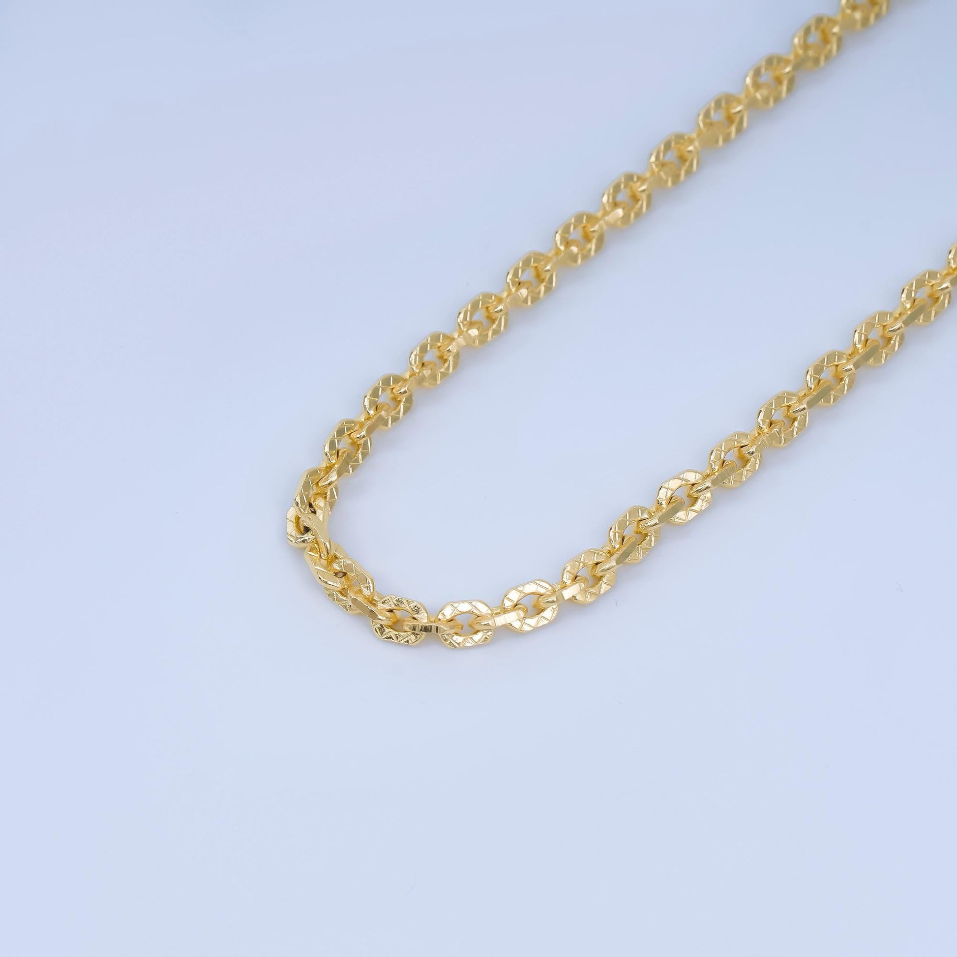 24K Gold Filled 3.4mm X Textured Rolo Cable Unfinished Chain by Yard | ROLL-1684