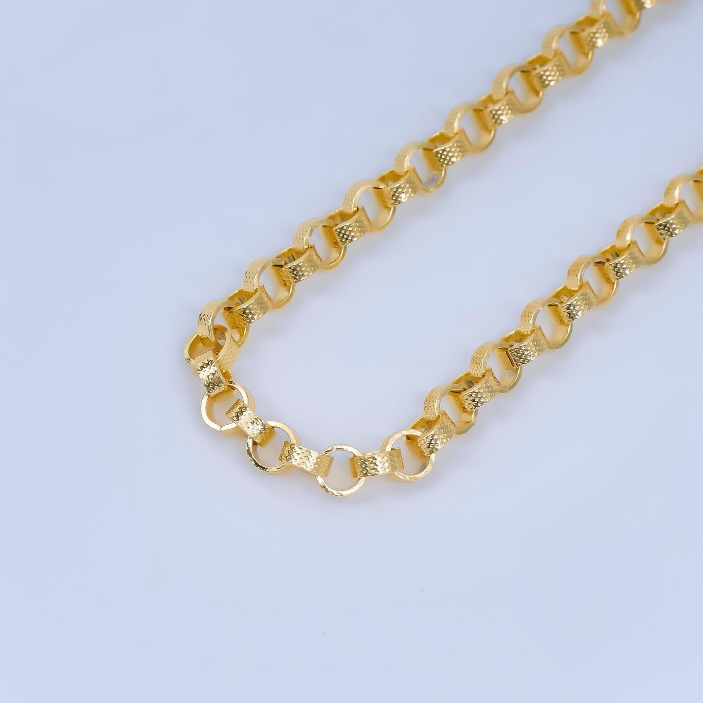24K Gold Filled 5mm Dotted Textured Rolo Edge Cable Unfinished Chain by Yard | ROLL-1683