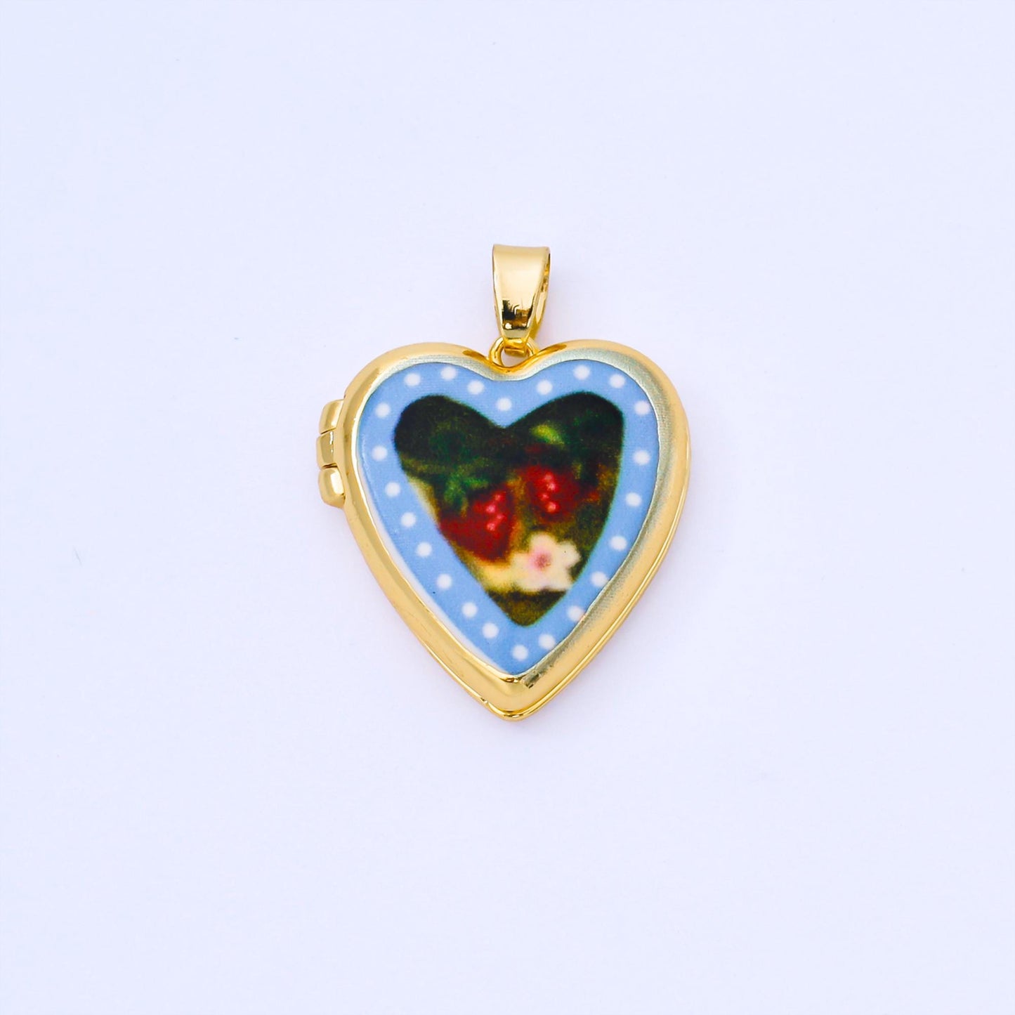 24K Gold Filled 22mm Hand-Painted Enamel Heart-Shaped Locket Flower Pendant | AA1613 ~ AA1617
