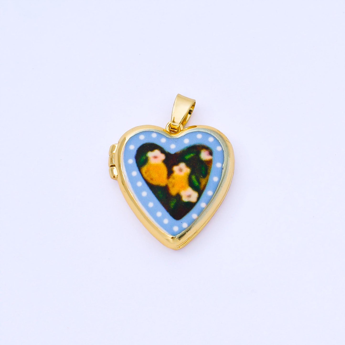 24K Gold Filled 22mm Hand-Painted Enamel Heart-Shaped Locket Flower Pendant | AA1613 ~ AA1617