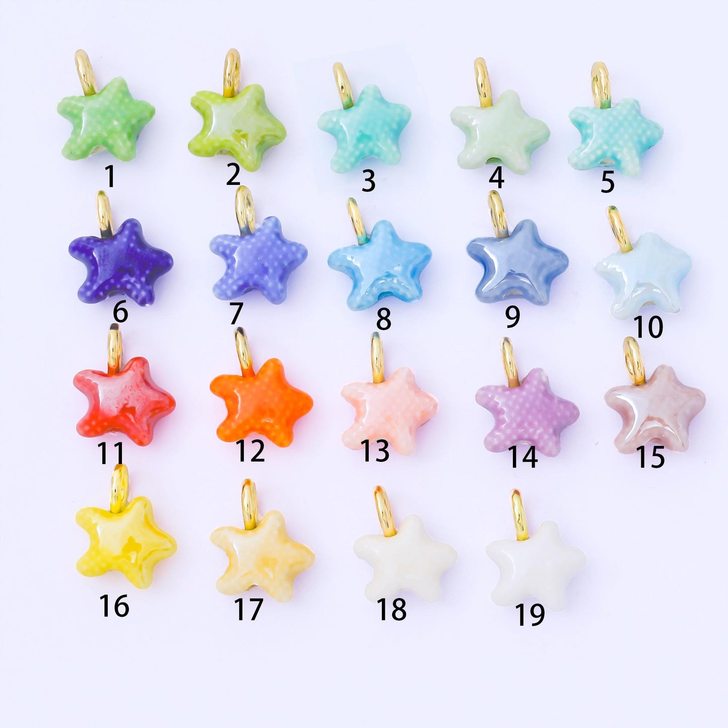 24K Gold Filled 15mm Handmade Ceramic Celestial Star Drop Charm | AF1532 - AF1539