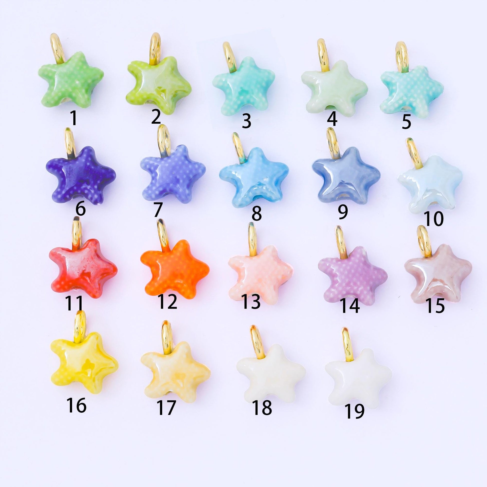 24K Gold Filled 15mm Handmade Ceramic Celestial Star Drop Charm | AF1532 - AF1539