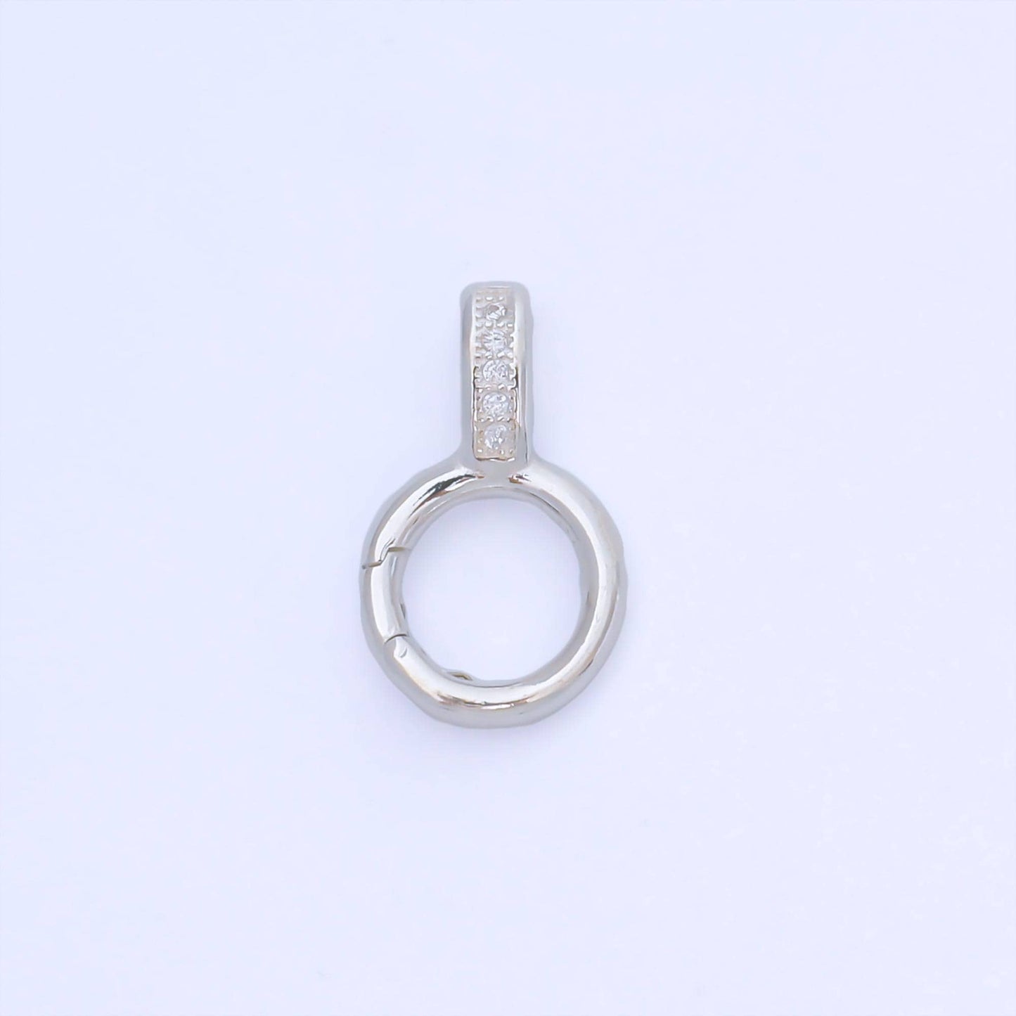S925 Sterling Silver 19mm Micro Paved CZ Round Push Gate Clasp Open Loop Closure Finding | SL-699