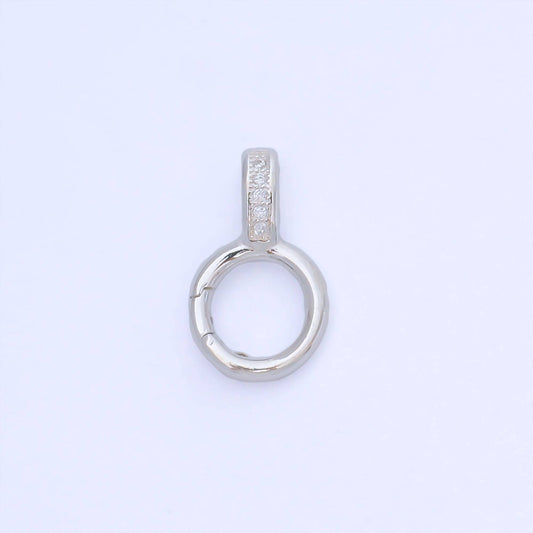 S925 Sterling Silver 19mm Micro Paved CZ Round Push Gate Clasp Open Loop Closure Finding | SL-699