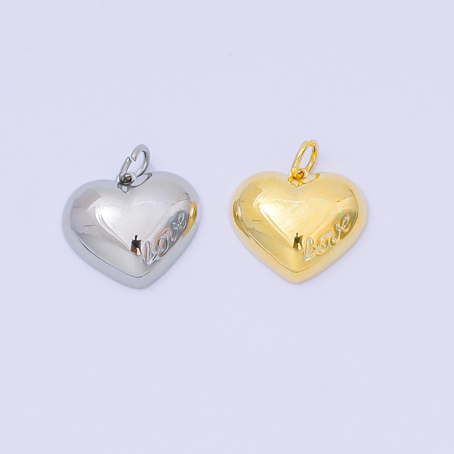 14K Gold Filled 14mm "Love" Italics Engraved Heart Charm in Gold & Silver | M570