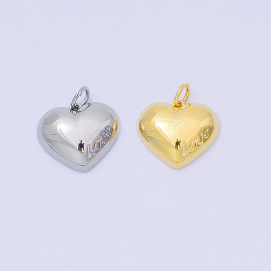 14K Gold Filled 14mm "Love" Italics Engraved Heart Charm in Gold & Silver | M570