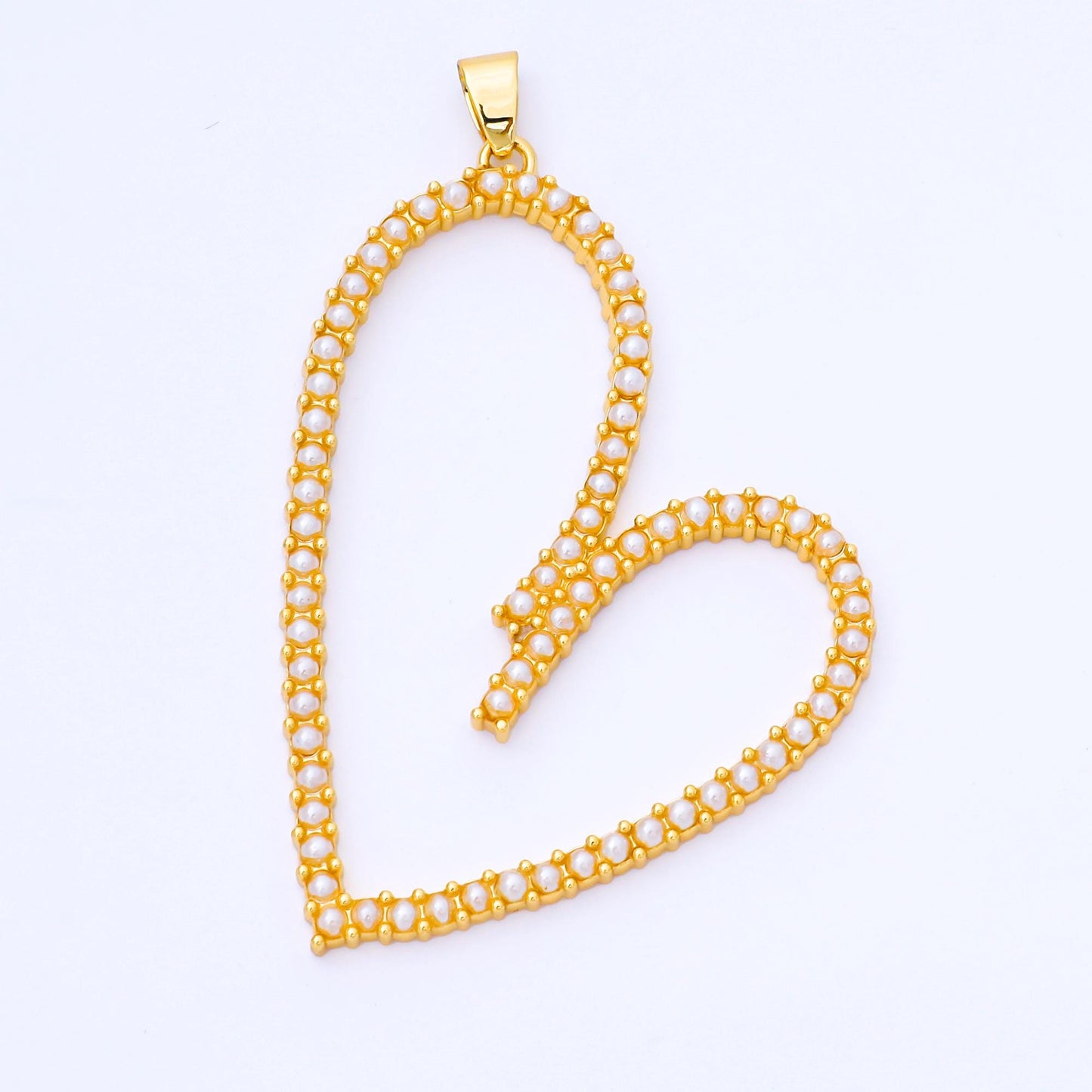 24K Gold Filled 50mm Shell Pearl Micro Paved Open Heart Pendant | AA1663