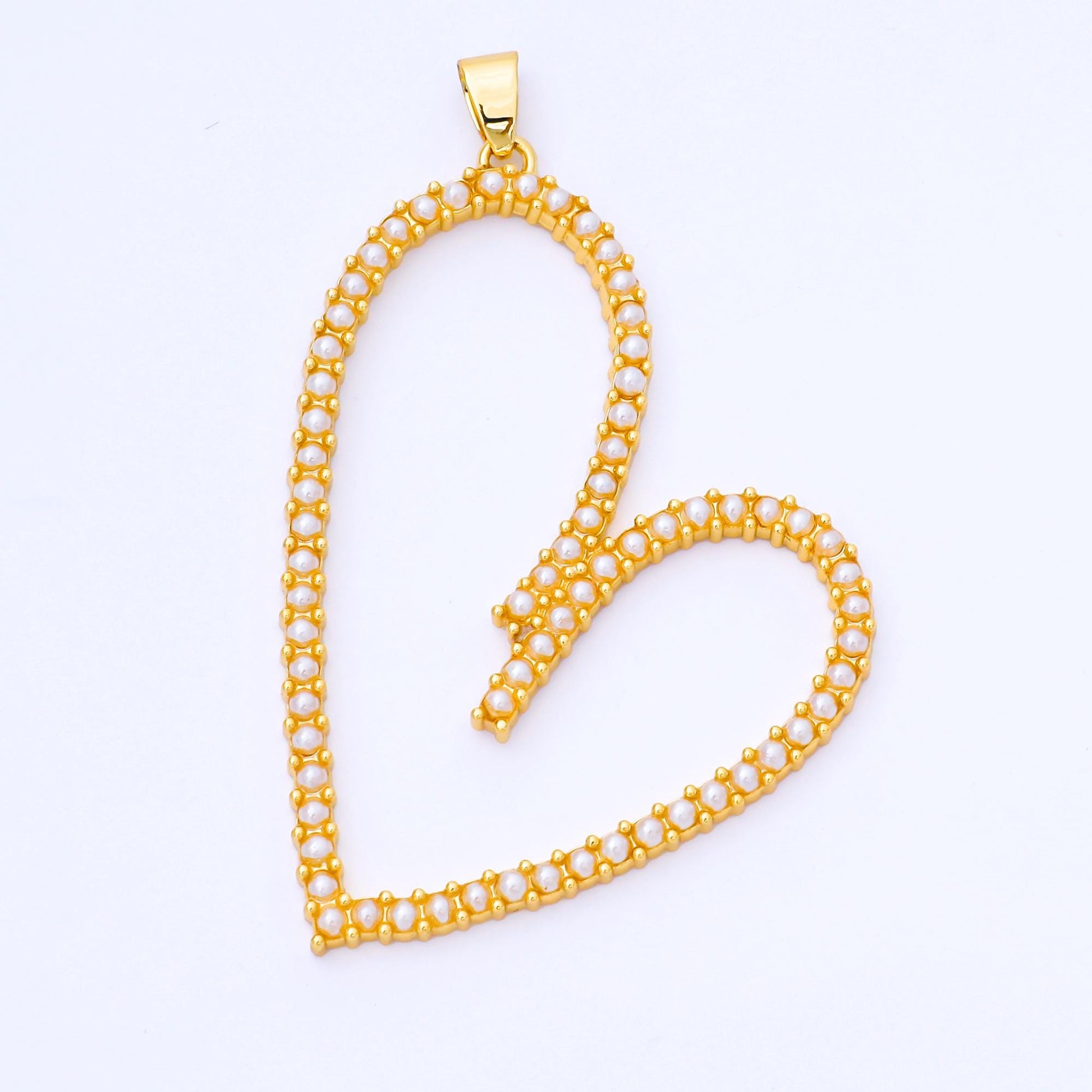 24K Gold Filled 50mm Shell Pearl Micro Paved Open Heart Pendant | AA1663