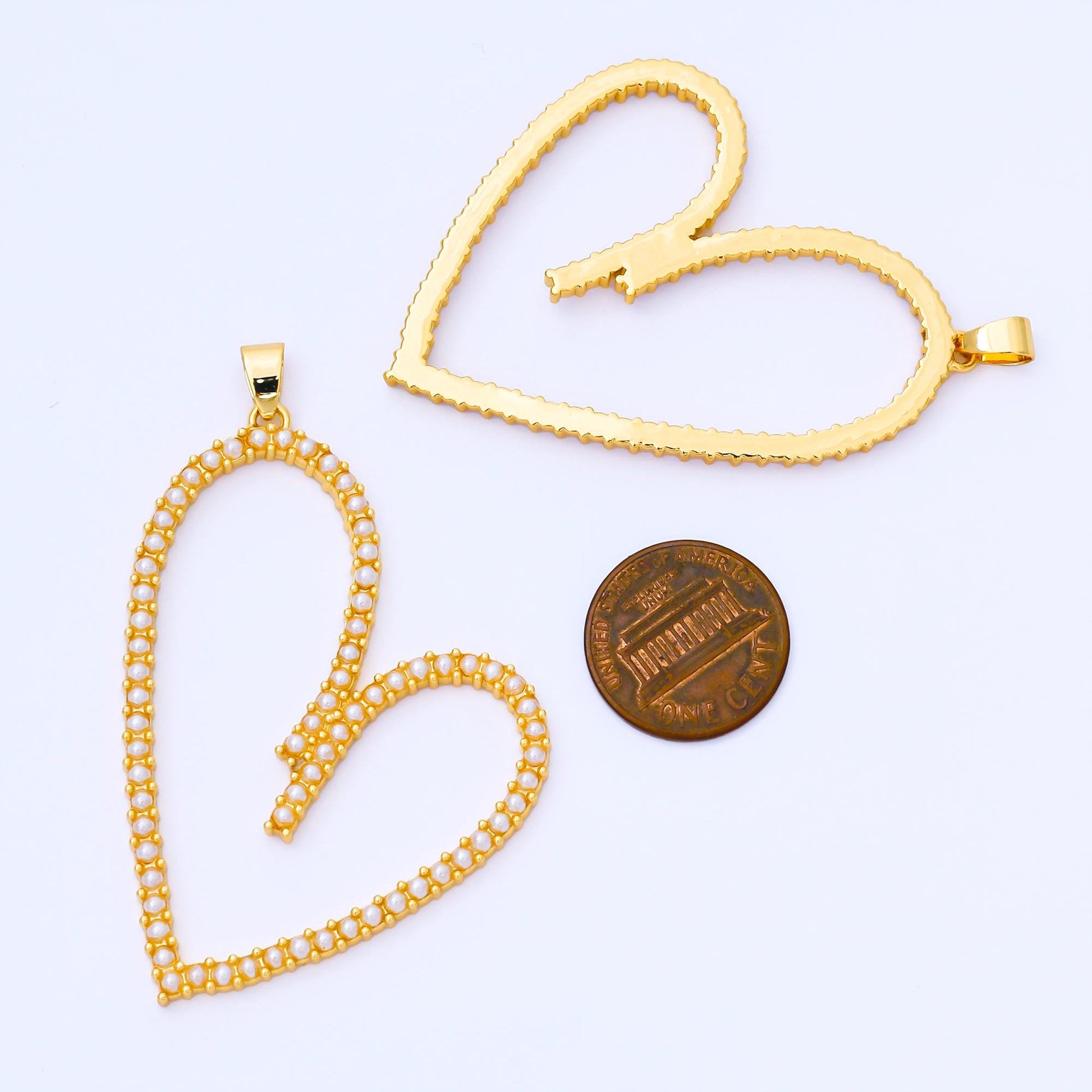 24K Gold Filled 50mm Shell Pearl Micro Paved Open Heart Pendant | AA1663