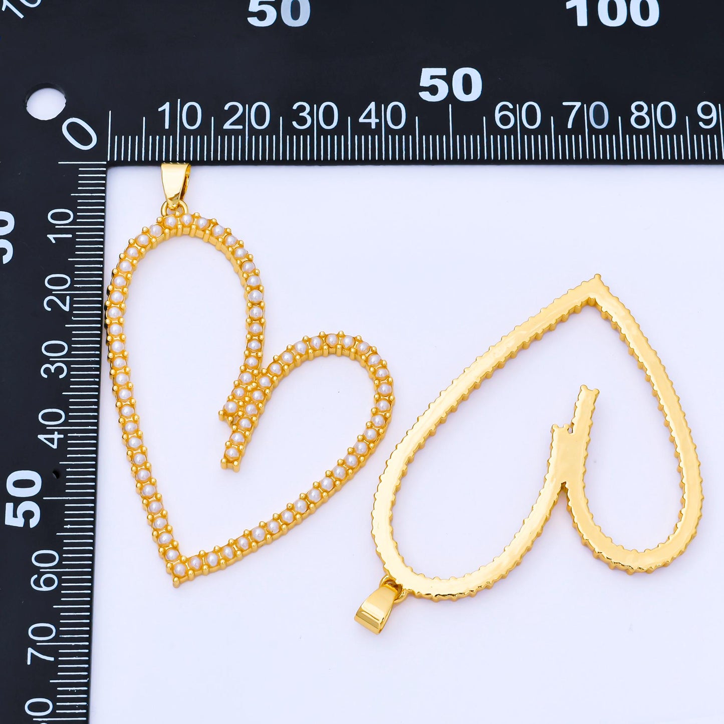 24K Gold Filled 50mm Shell Pearl Micro Paved Open Heart Pendant | AA1663