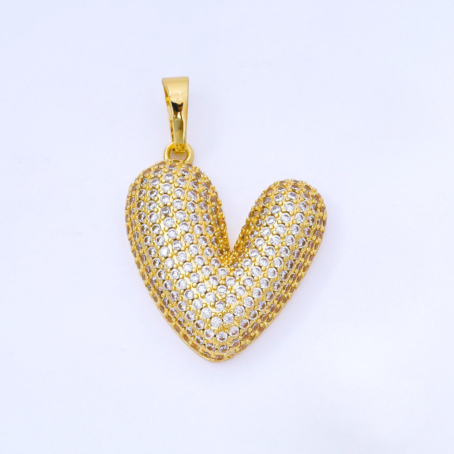 24K Gold Filled 30mm Micro Paved CZ Chubby Heart Pendant | AA1664